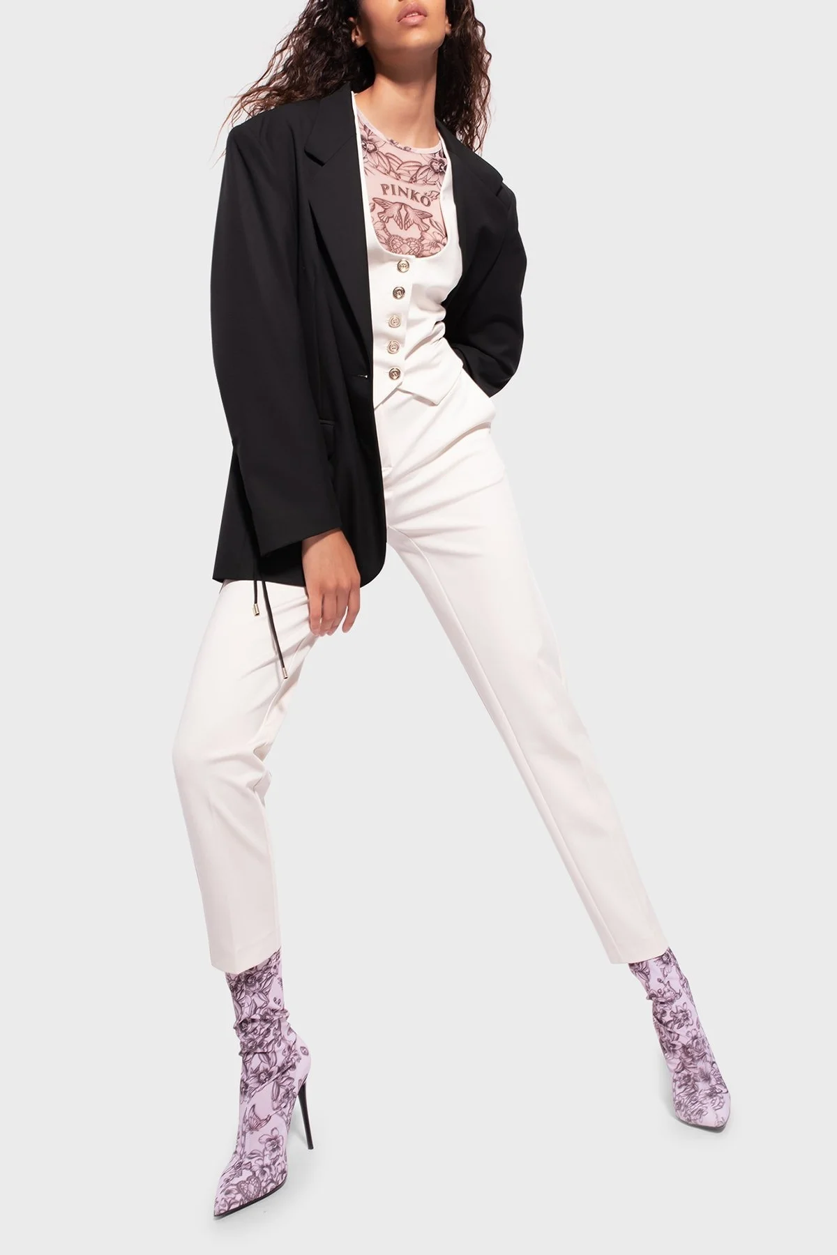 Pinko Yüksek Bel Regular Fit Kumaş Bayan Pantolon 100309 A0KD N96 EKRU - 9