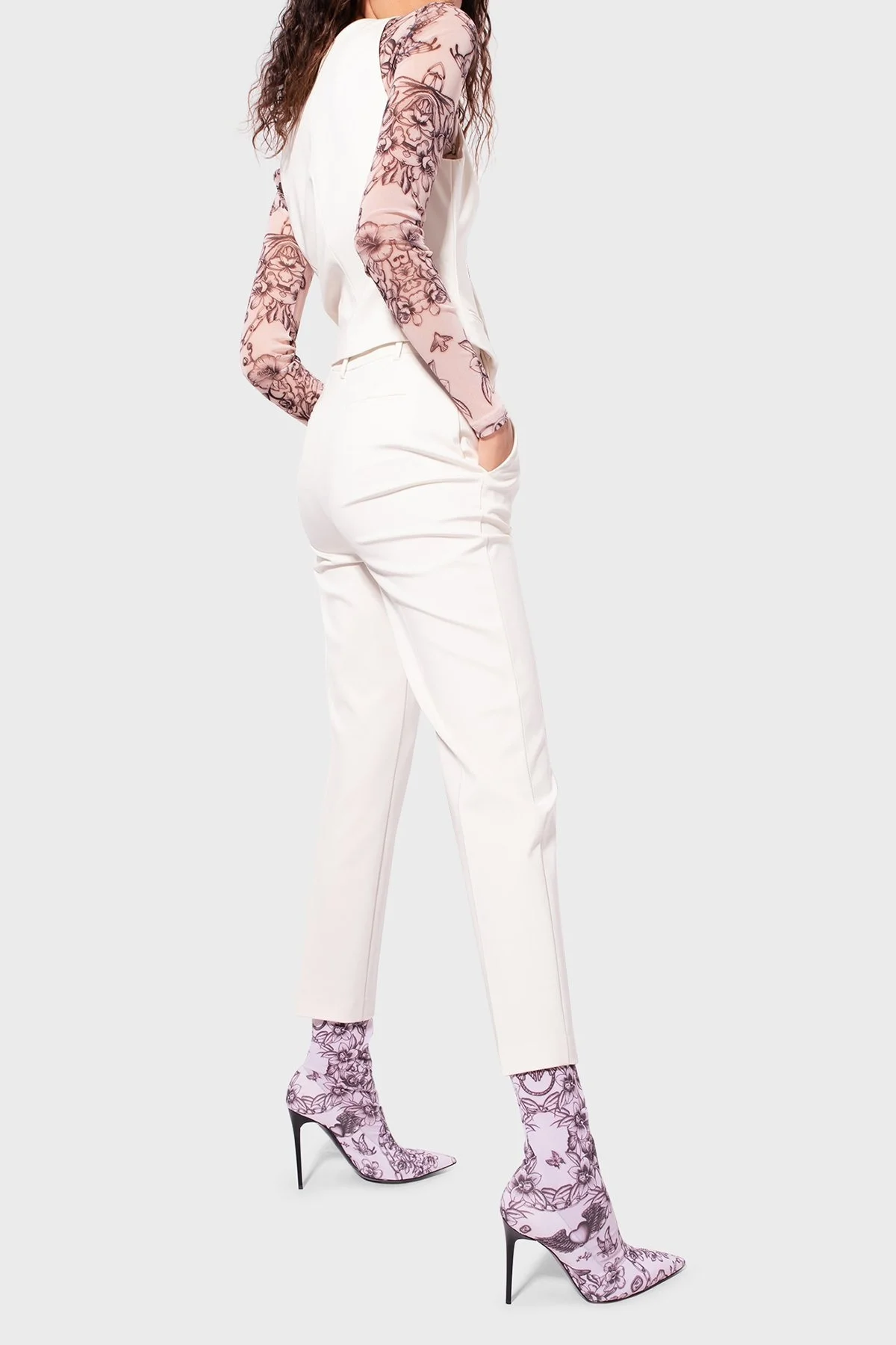 Pinko Yüksek Bel Regular Fit Kumaş Bayan Pantolon 100309 A0KD N96 EKRU - 10