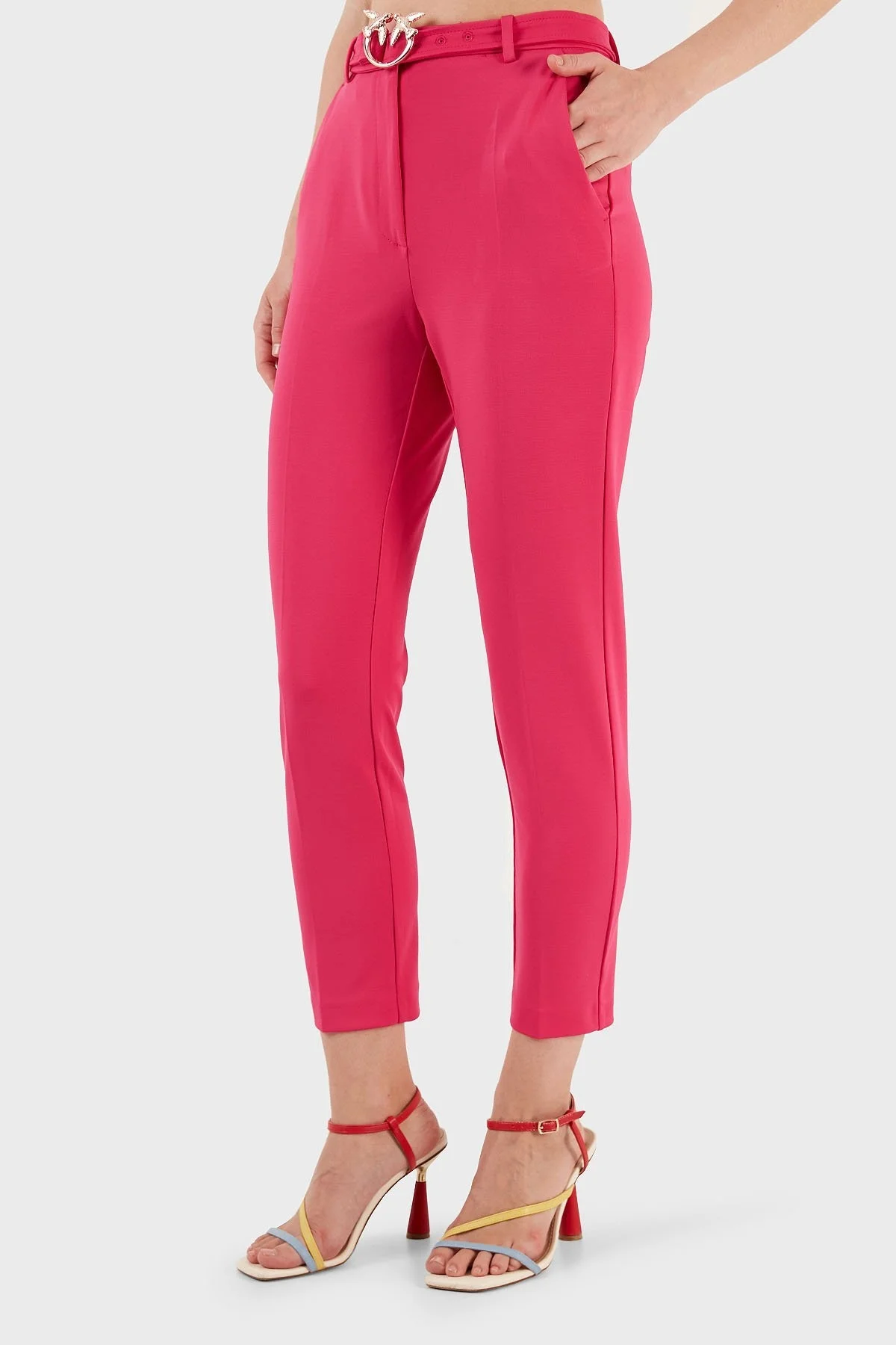 Pinko Yüksek Bel Regular Fit Kumaş Bayan Pantolon 100309 A0KD P87 FUŞYA - 9
