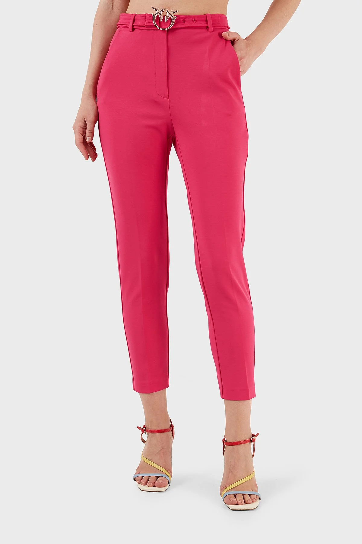 Pinko Yüksek Bel Regular Fit Kumaş Kadın Pantolon 100309 A0KD P87 FUŞYA - 4