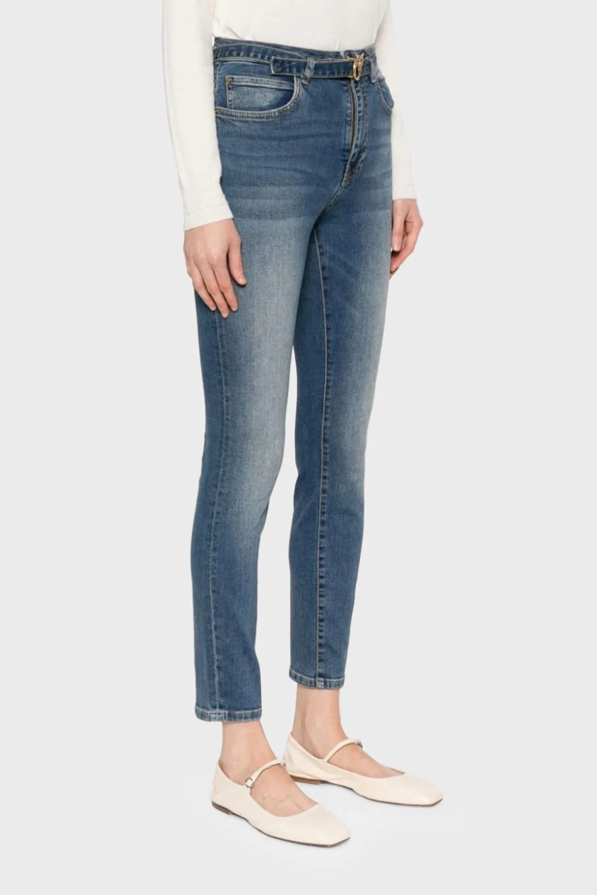 Pinko Yüksek Bel Skinny Fit Dar Paça Streç Jeans Bayan Kot Pantolon 100161 A0ZT PJZ MAVİ - 2