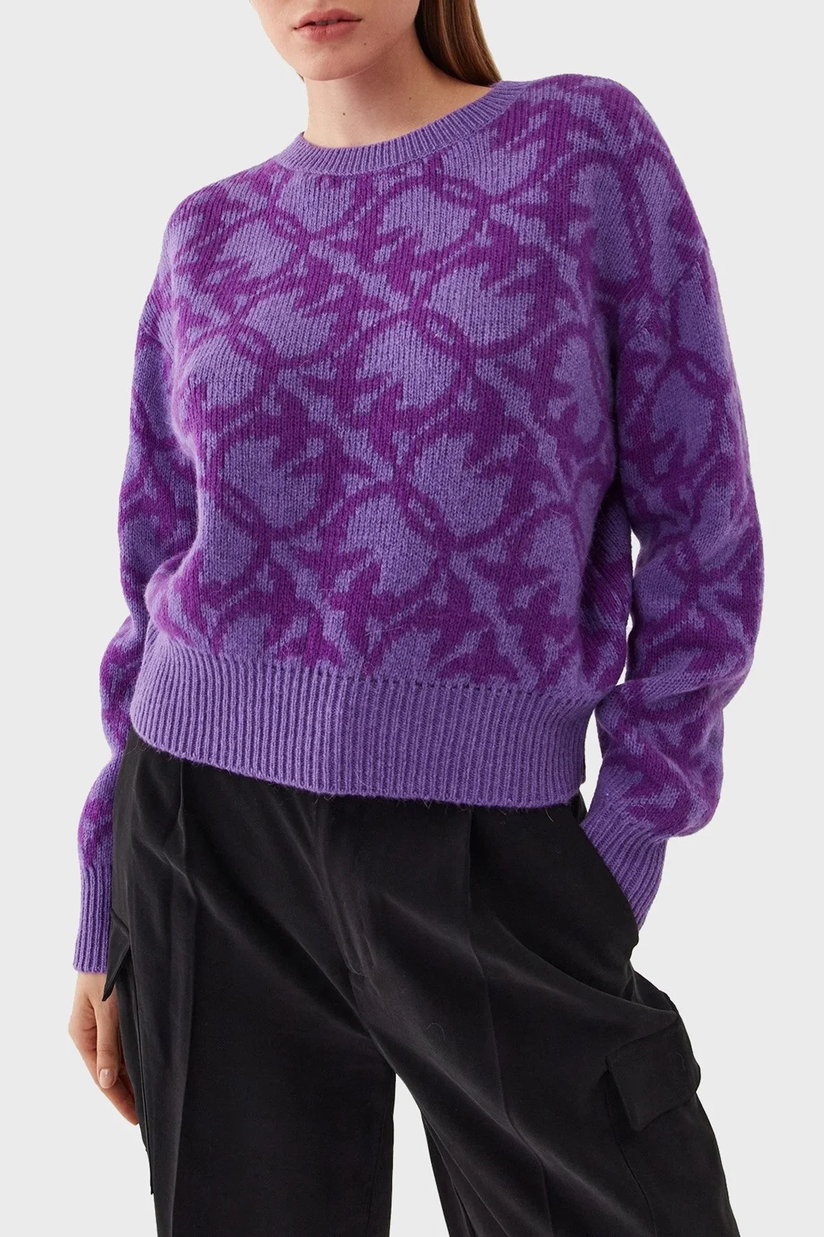 Pinko Yünlü Logo Desenli Regular Fit Bayan Kazak 101574 A11F JY1 MOR - 1