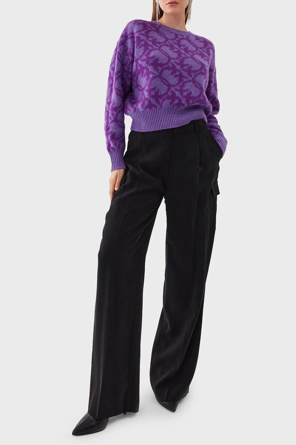 Pinko Yünlü Logo Desenli Regular Fit Bayan Kazak 101574 A11F JY1 MOR - 2