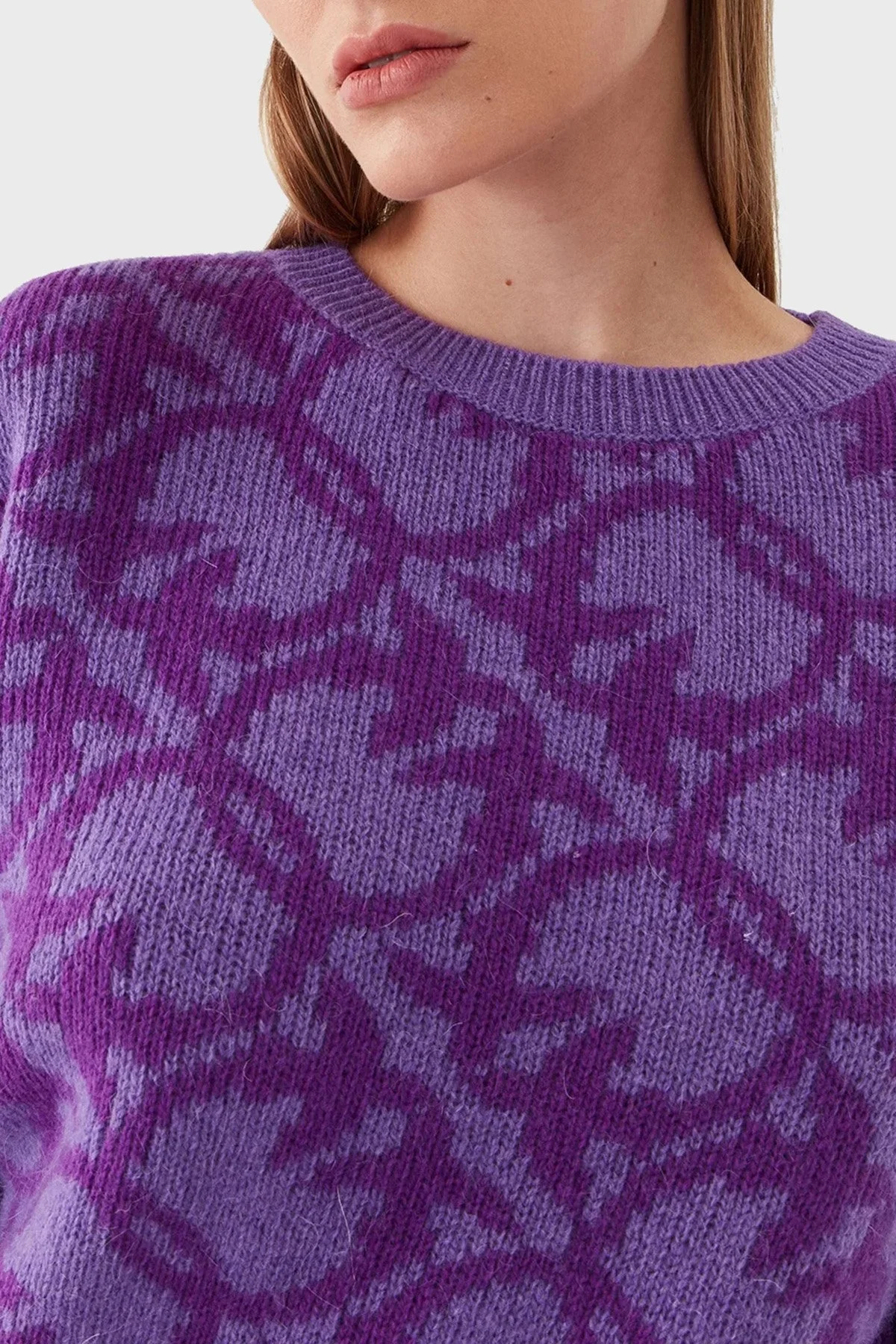 Pinko Yünlü Logo Desenli Regular Fit Bayan Kazak 101574 A11F JY1 MOR - 4