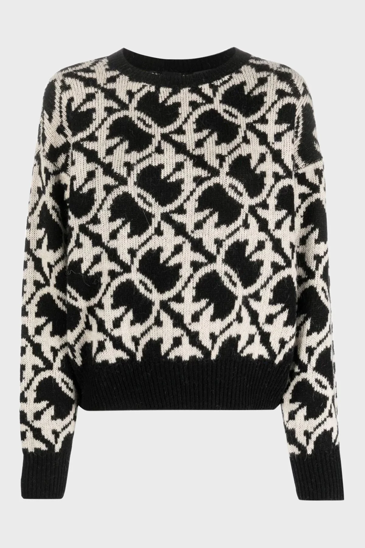 Pinko Yünlü Logo Desenli Regular Fit Bayan Kazak 101574 A11F ZB2 SİYAH-BEYAZ - 1
