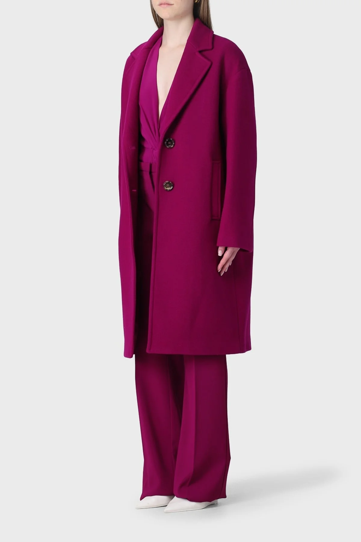 Pinko Yünlü Regular Fit Midi Bayan Kaban 101809 Y7DY VIB FUŞYA - 1