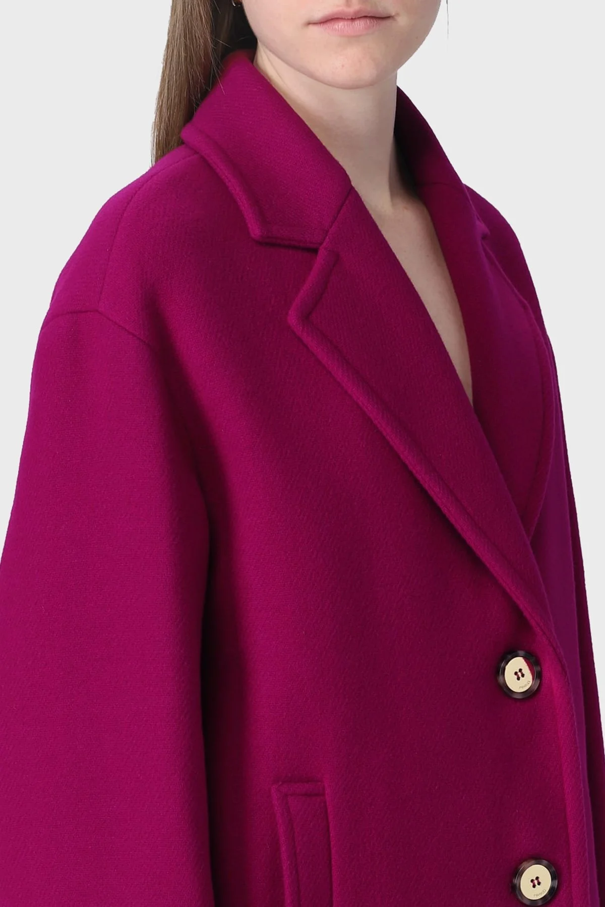 Pinko Yünlü Regular Fit Midi Bayan Kaban 101809 Y7DY VIB FUŞYA - 4