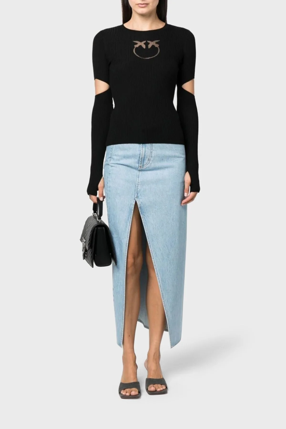 Pinko Yünlü Regular Fit Pencere-Cut Out Detaylı Triko Bayan Bluz 102019 A18M Z99 SİYAH - 3