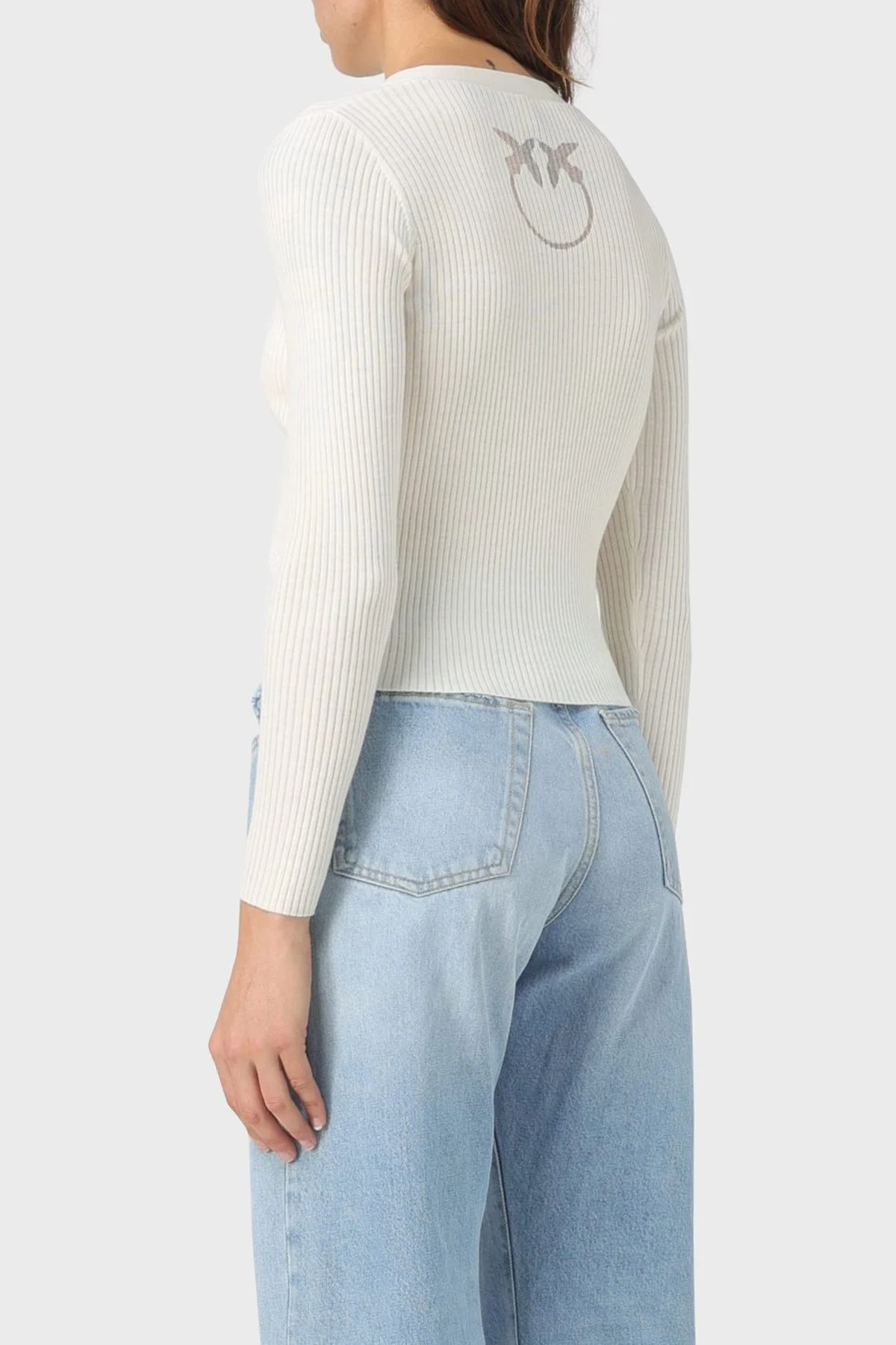 Pinko Yünlü Slim Fit Düğmeli V Yaka Bayan Hırka 102018 A18M Z12 BEYAZ - 5