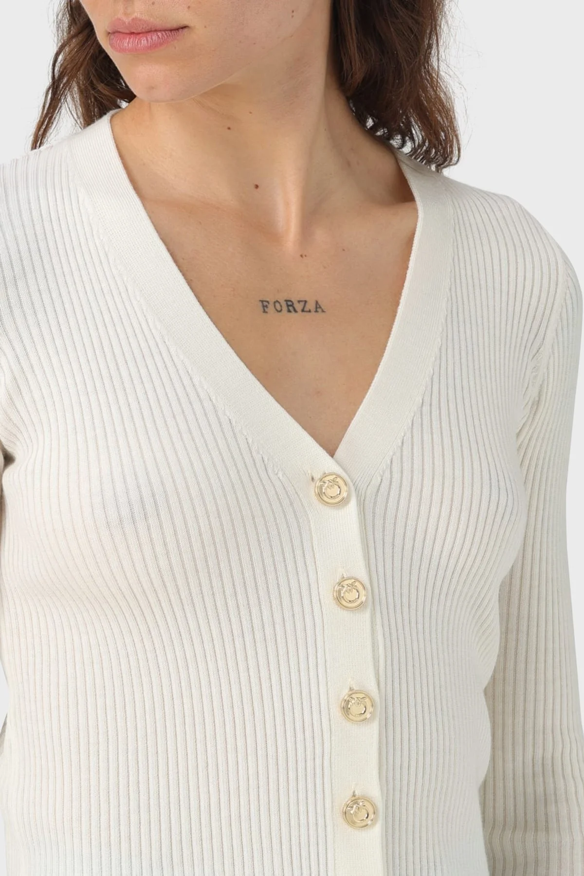 Pinko Yünlü Slim Fit Düğmeli V Yaka Bayan Hırka 102018 A18M Z12 BEYAZ - 6