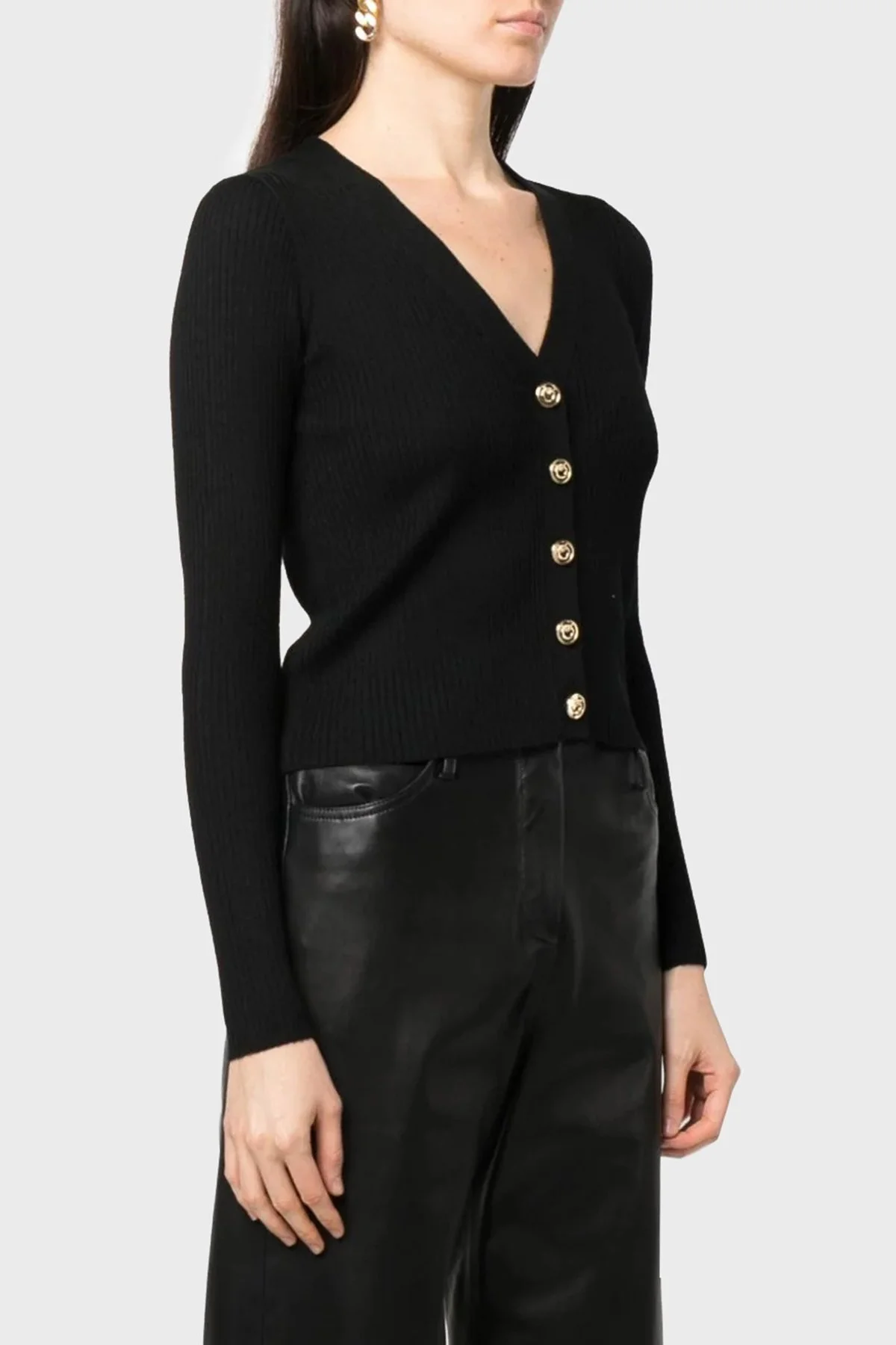 Pinko Yünlü Slim Fit Düğmeli V Yaka Bayan Hırka 102018 A18M Z99 SİYAH - 1