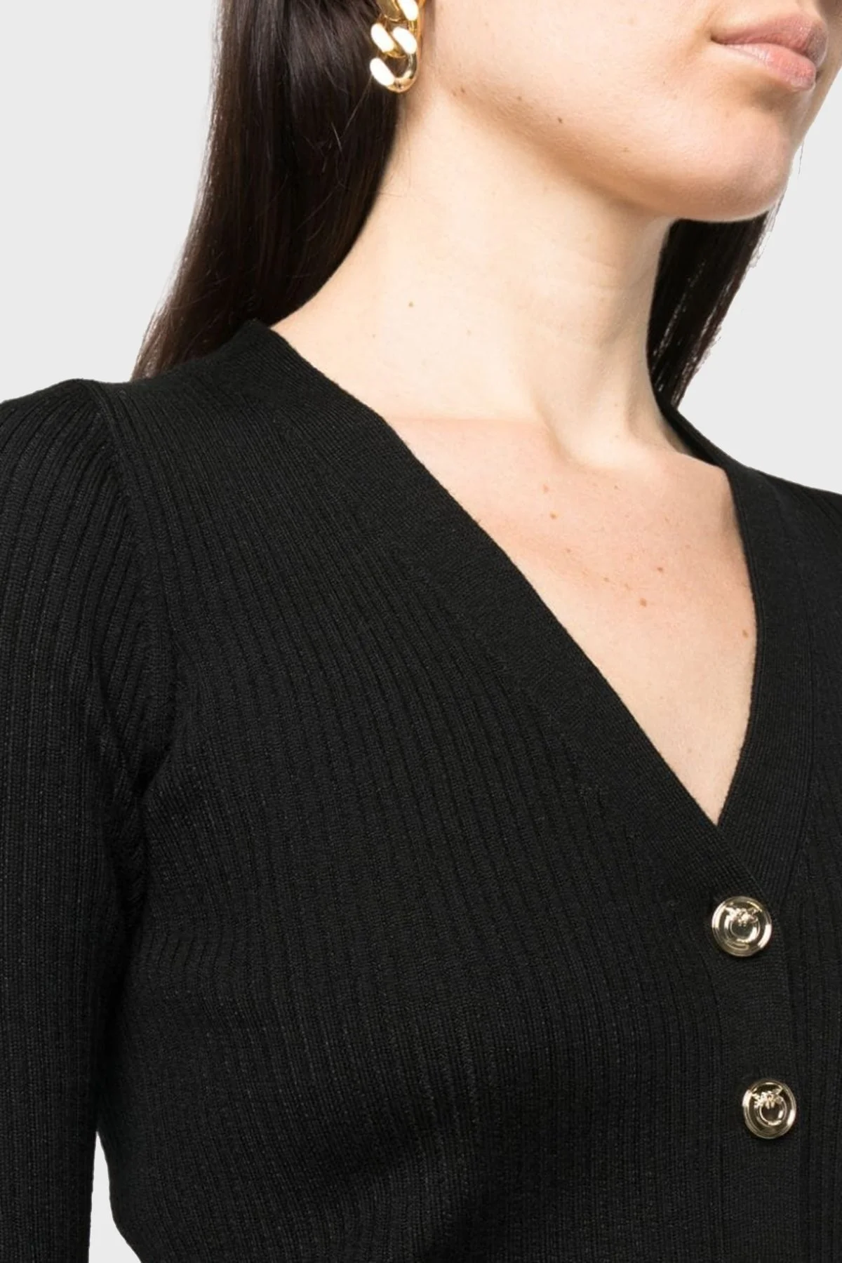 Pinko Yünlü Slim Fit Düğmeli V Yaka Bayan Hırka 102018 A18M Z99 SİYAH - 4