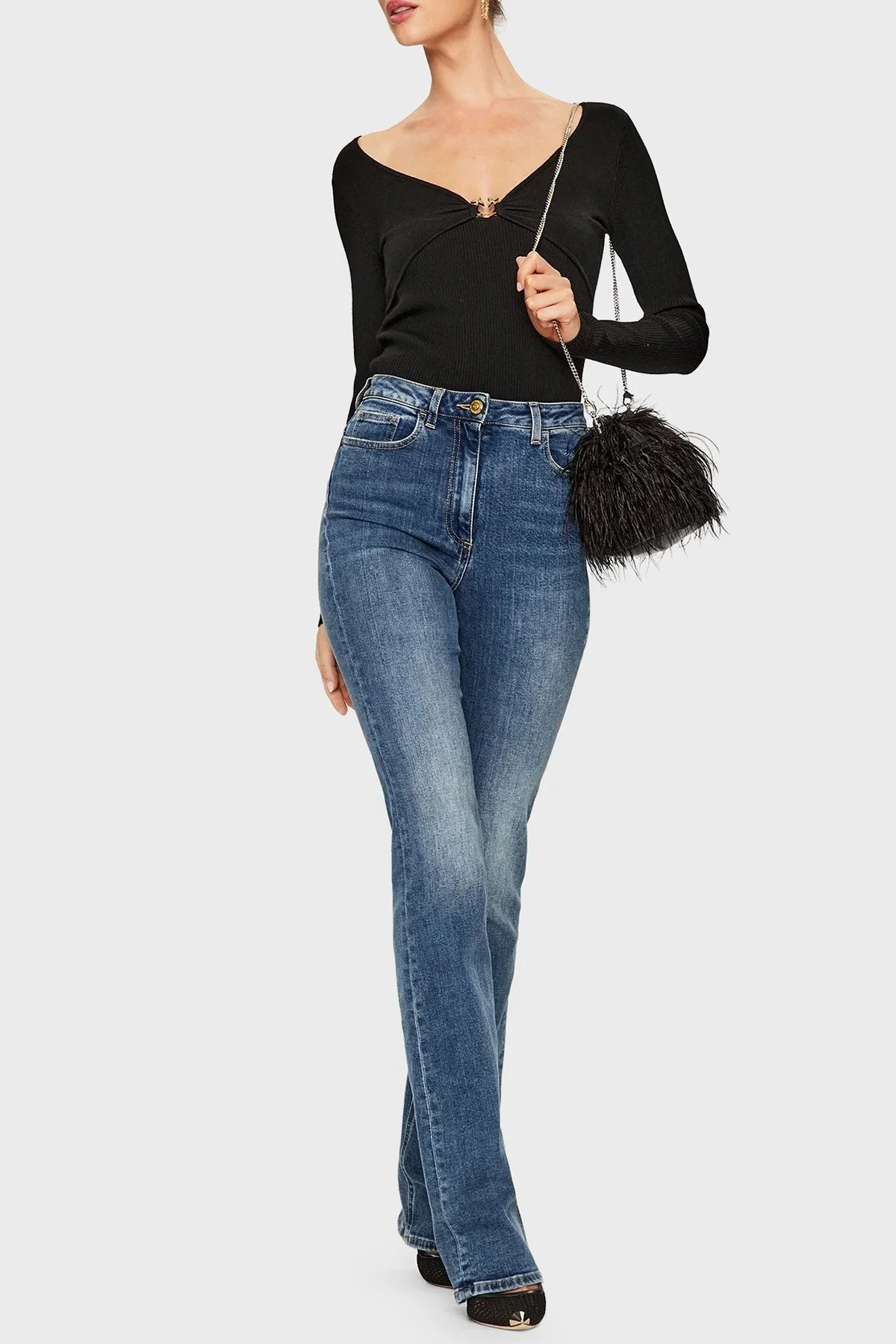 Pinko Yünlü Slim Fit V Yaka Triko Bayan Bluz 101846 A15S Z99 SİYAH - 8