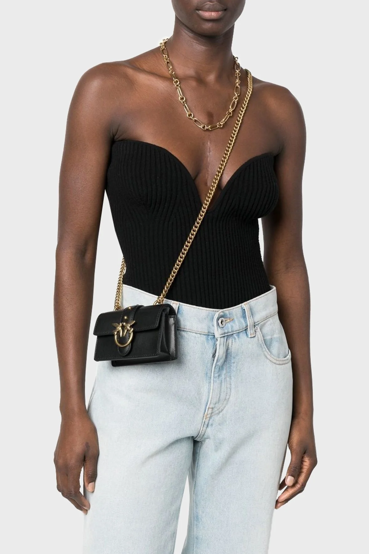 Pinko Zincir Askılı Hakiki Deri Mini Bayan Çanta 100064 A0F1 Z99Q SİYAH - 2