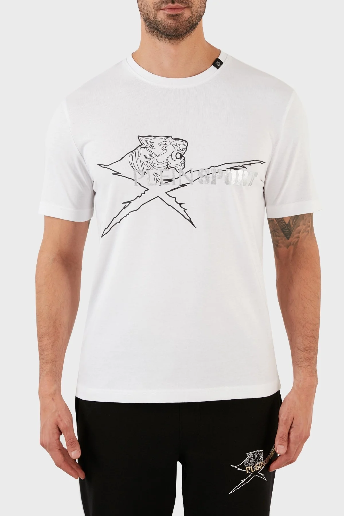 Plein Sport % 100 Pamuk Regular Fit Bisiklet Yaka Erkek T Shirt TIPS112301 BEYAZ - 1