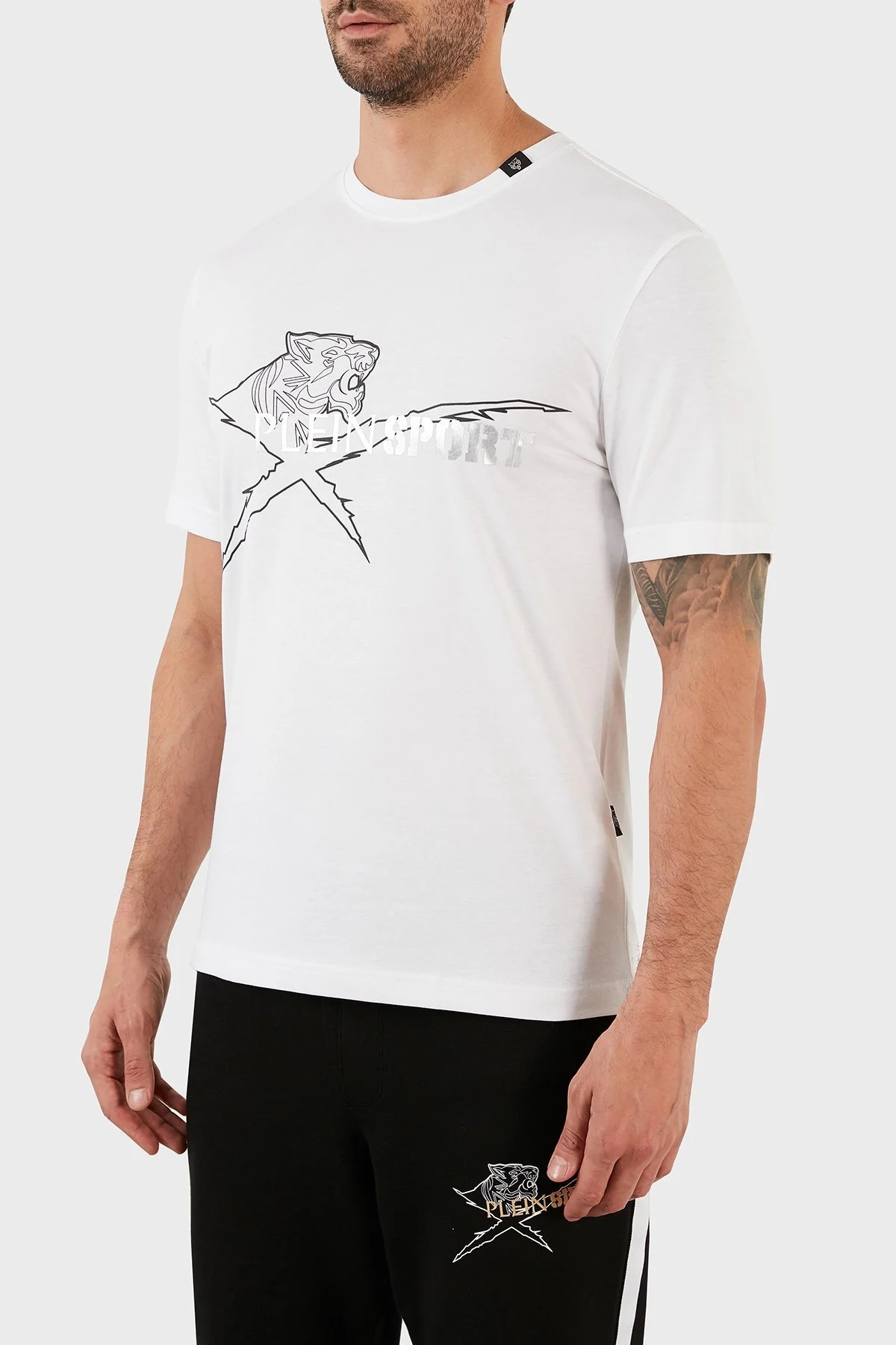 Plein Sport % 100 Pamuk Regular Fit Bisiklet Yaka Erkek T Shirt TIPS112301 BEYAZ - 3