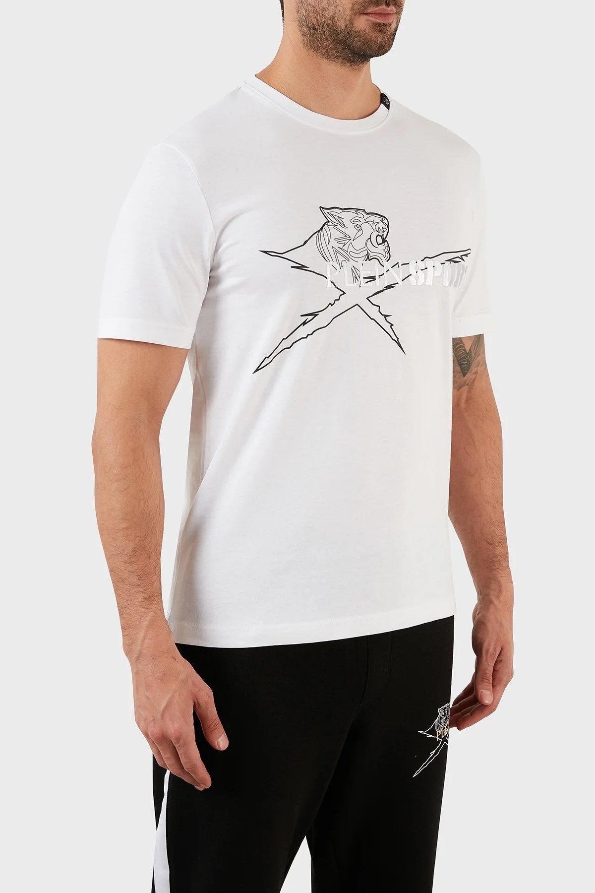 Plein Sport % 100 Pamuk Regular Fit Bisiklet Yaka Erkek T Shirt TIPS112301 BEYAZ - 4