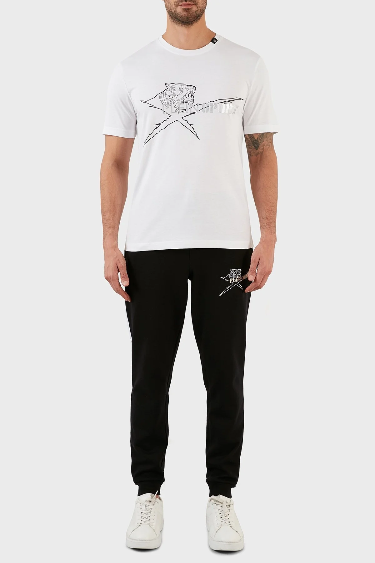 Plein Sport % 100 Pamuk Regular Fit Bisiklet Yaka Erkek T Shirt TIPS112301 BEYAZ - 5