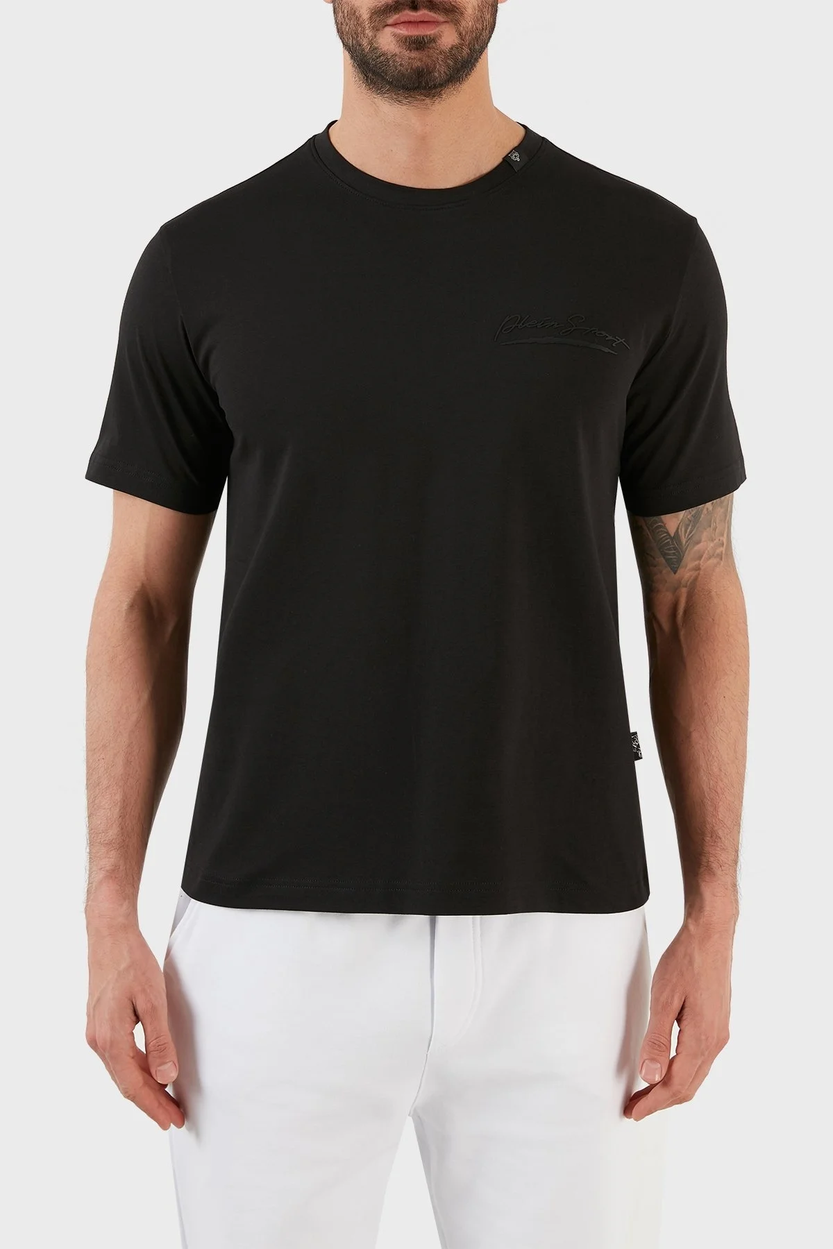 Plein Sport Logolu % 100 Pamuk Bisiklet Yaka Erkek T Shirt TIPS107TN99 SİYAH - 1