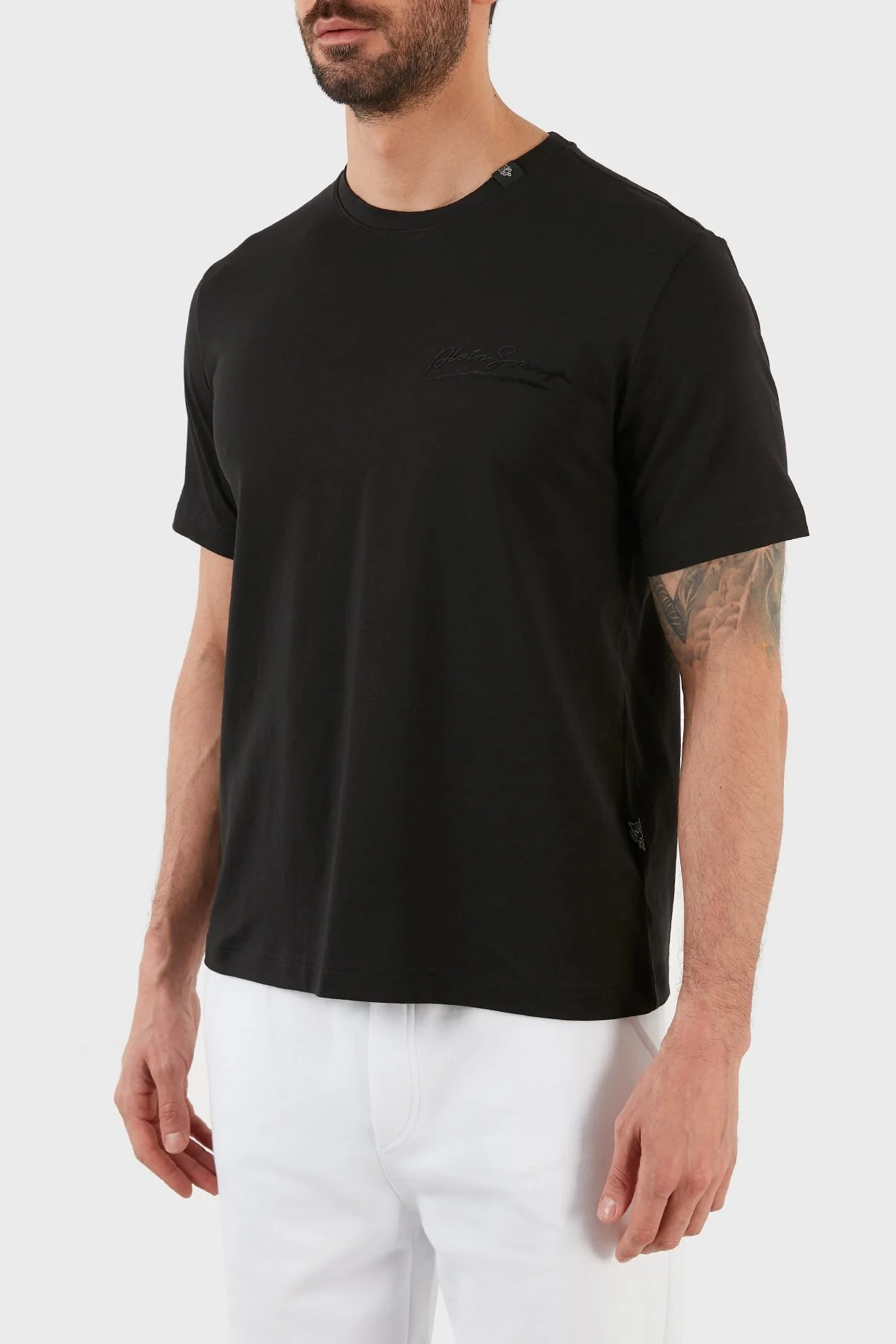 Plein Sport Logolu % 100 Pamuk Bisiklet Yaka Erkek T Shirt TIPS107TN99 SİYAH - 3