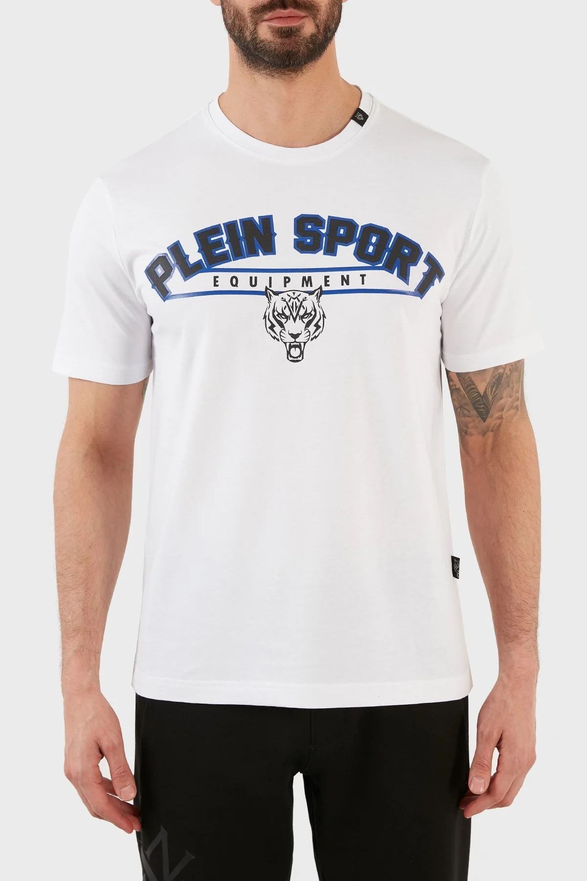Plein Sport Logolu Bisiklet Yaka % 100 Pamuk Erkek T Shirt TIPS114TN01 BEYAZ - 1