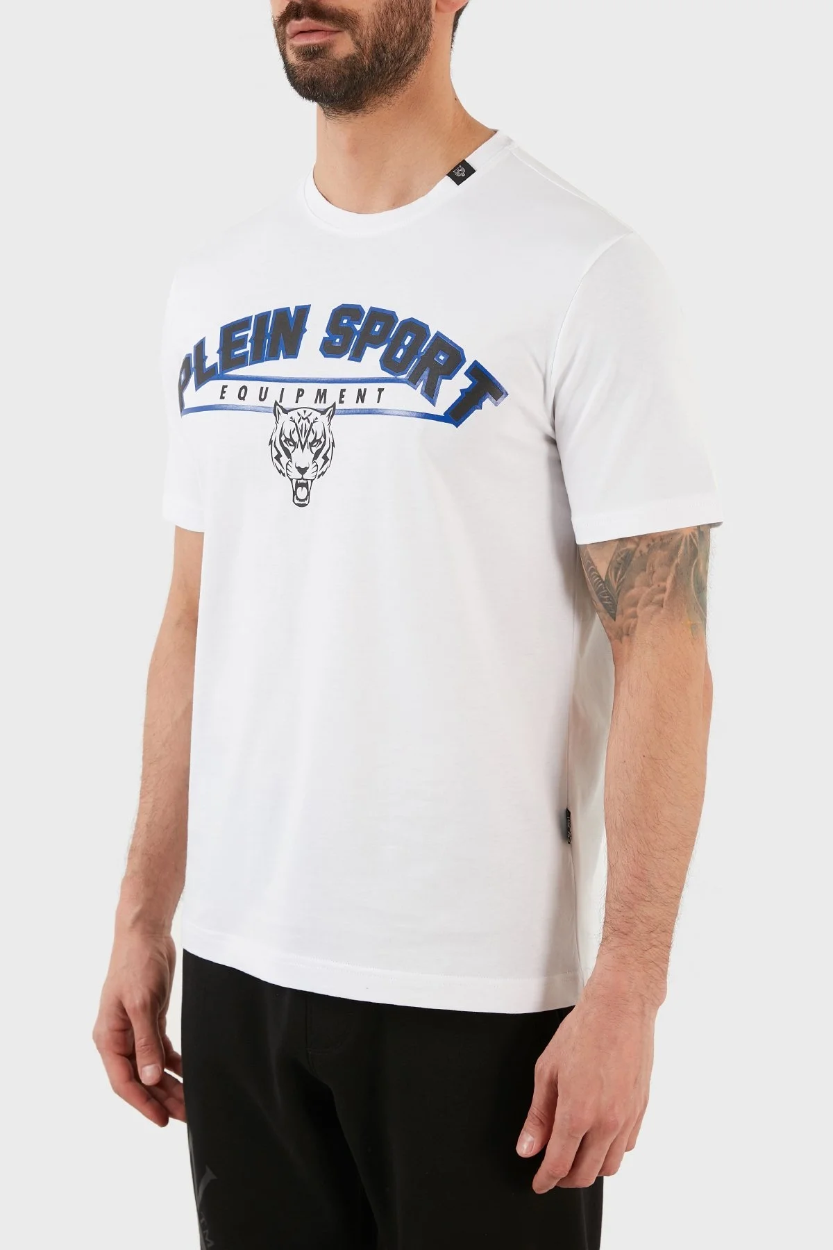 Plein Sport Logolu Bisiklet Yaka % 100 Pamuk Erkek T Shirt TIPS114TN01 BEYAZ - 3