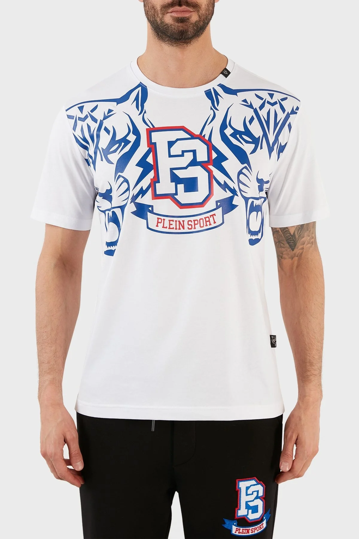 Plein Sport Logolu Bisiklet Yaka % 100 Pamuk Erkek T Shirt TIPS119TN01 BEYAZ - 1