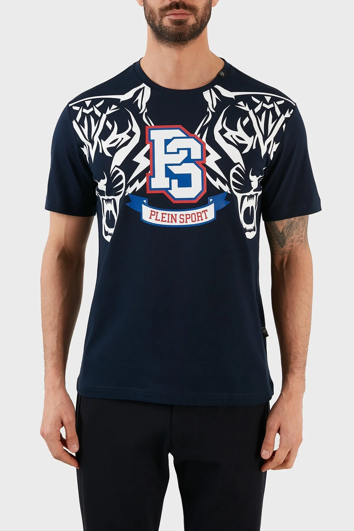 Plein Sport Logolu Bisiklet Yaka % 100 Pamuk Erkek T Shirt TIPS119TN85 LACİVERT - 1