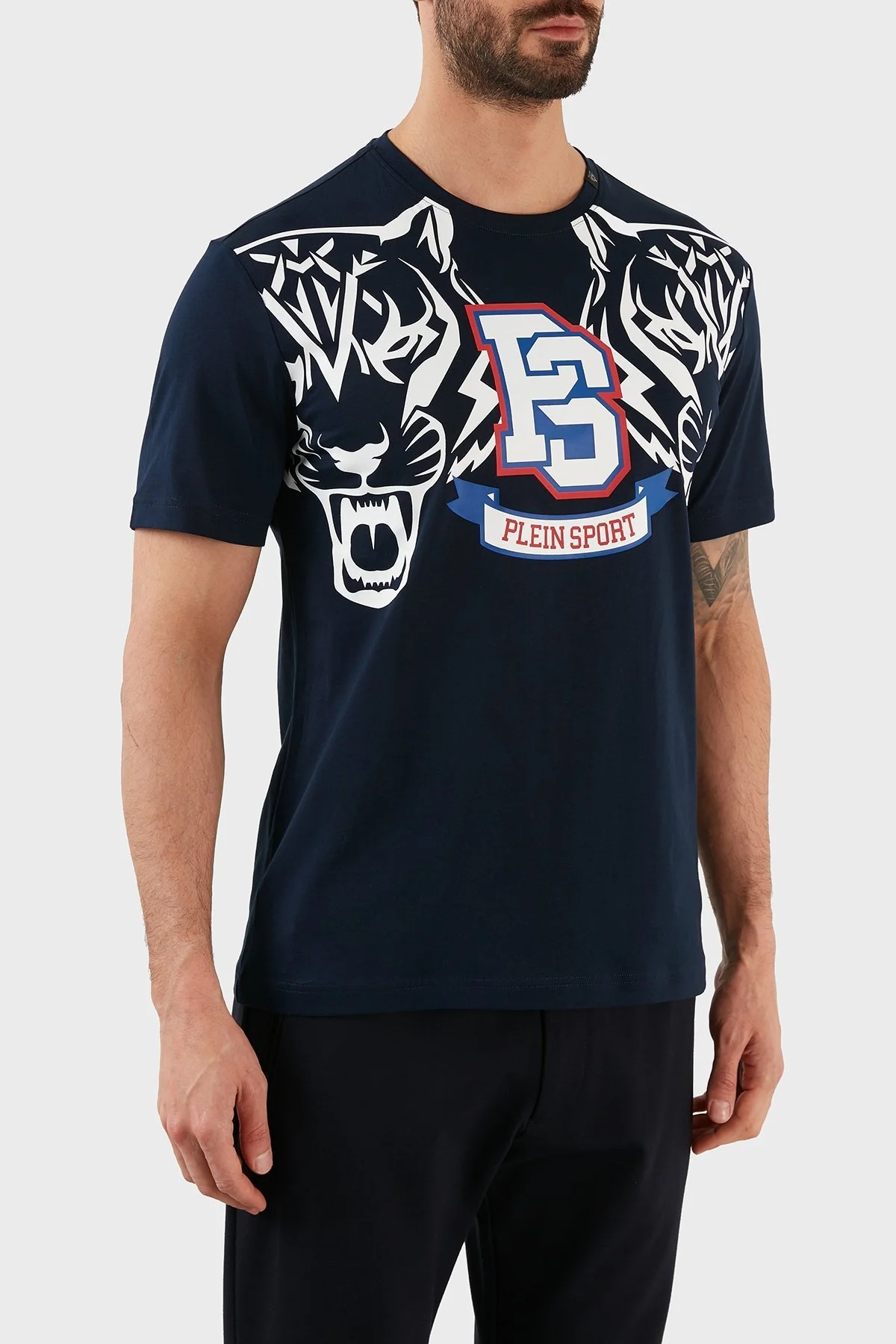 Plein Sport Logolu Bisiklet Yaka % 100 Pamuk Erkek T Shirt TIPS119TN85 LACİVERT - 4