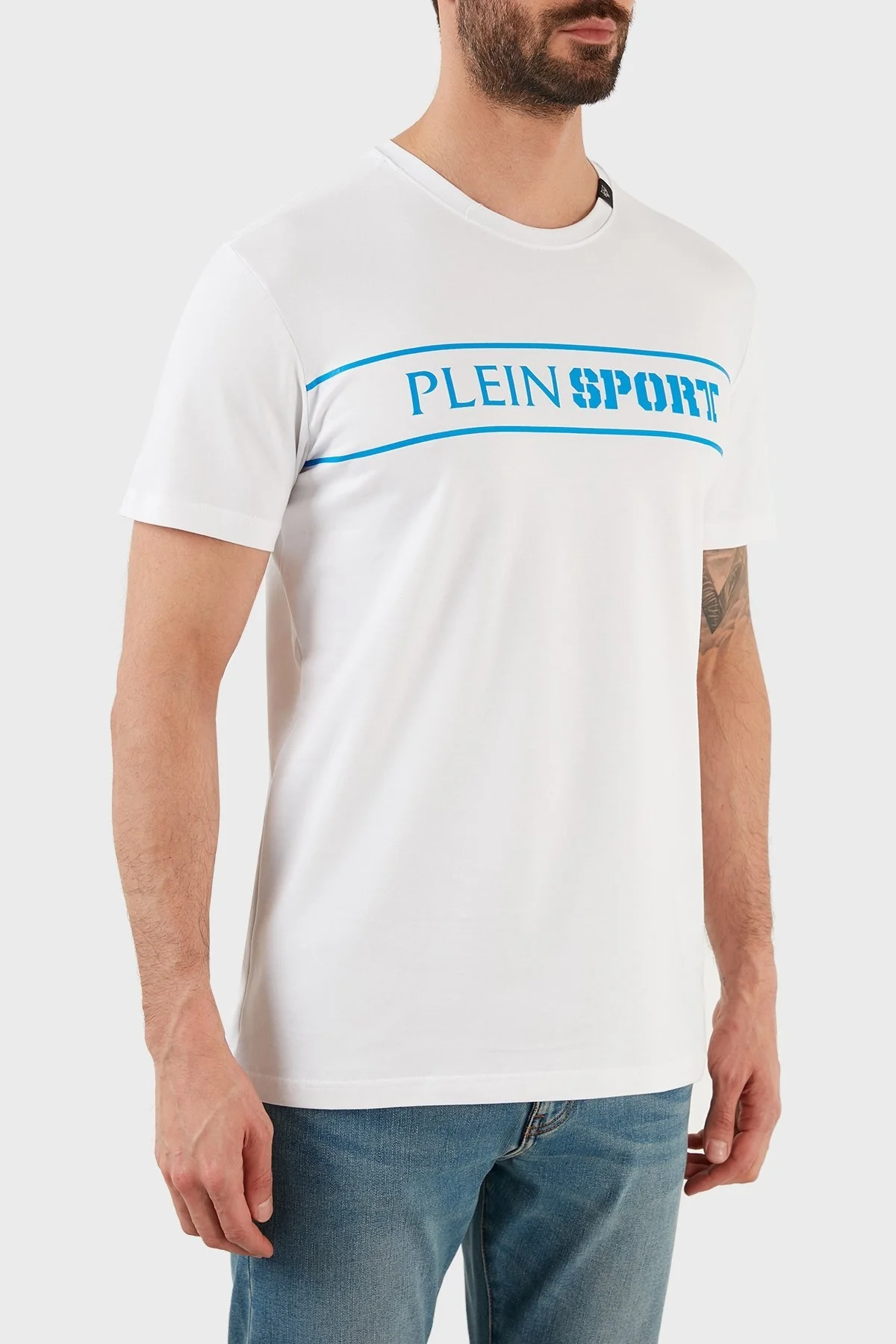 Plein Sport Logolu Bisiklet Yaka Pamuklu Erkek T Shirt TIPS101IT01 BEYAZ - 4