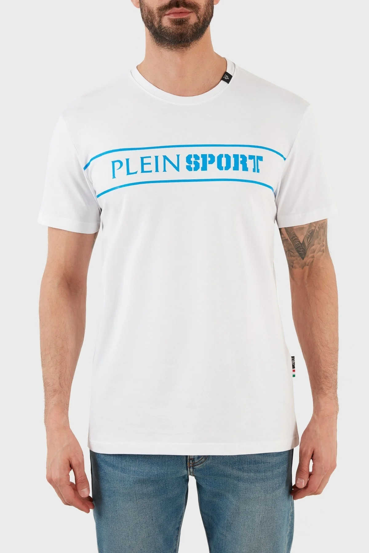 Plein Sport Logolu Bisiklet Yaka Pamuklu Erkek T Shirt TIPS101IT01 BEYAZ - 6