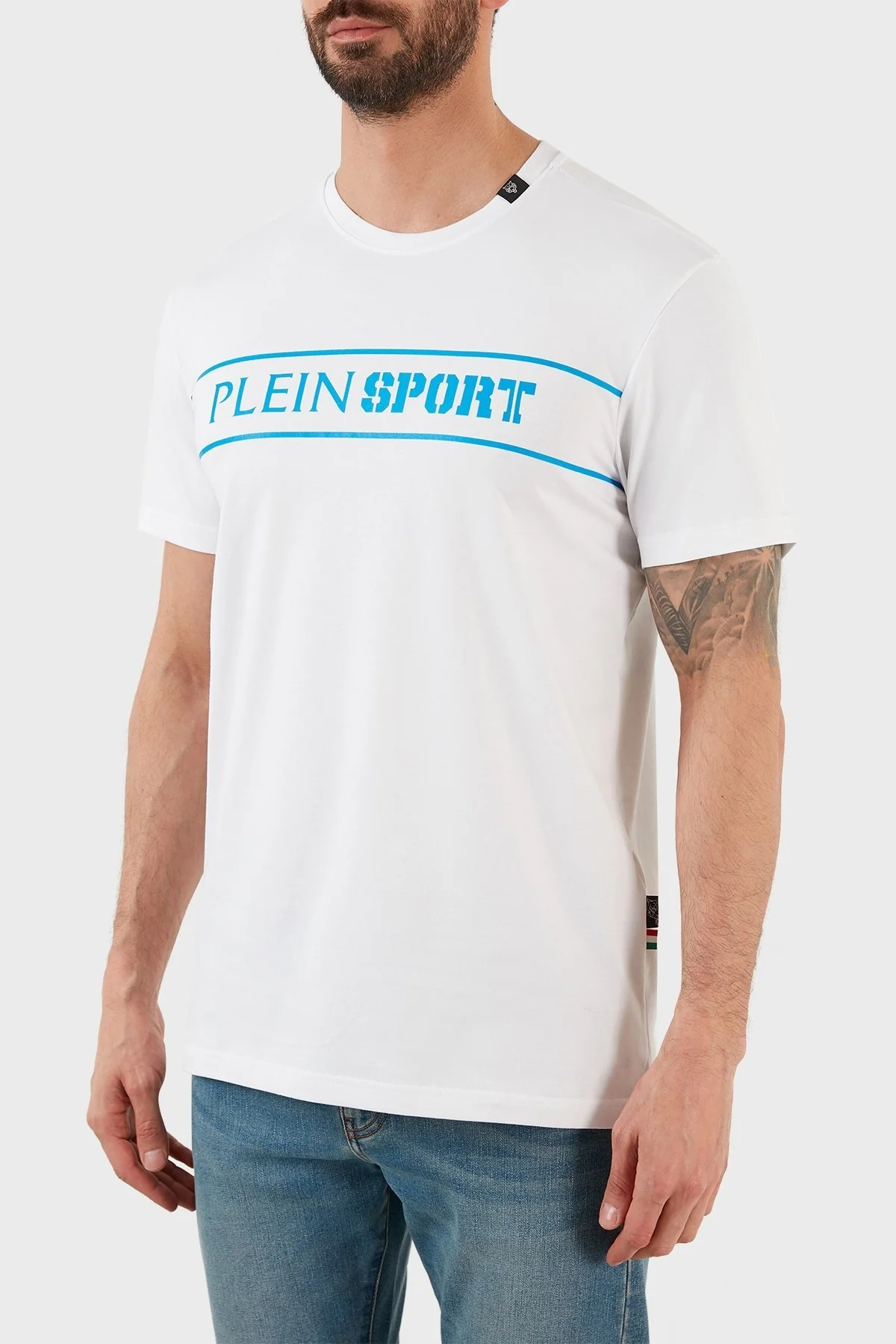 Plein Sport Logolu Bisiklet Yaka Pamuklu Erkek T Shirt TIPS101IT01 BEYAZ - 8