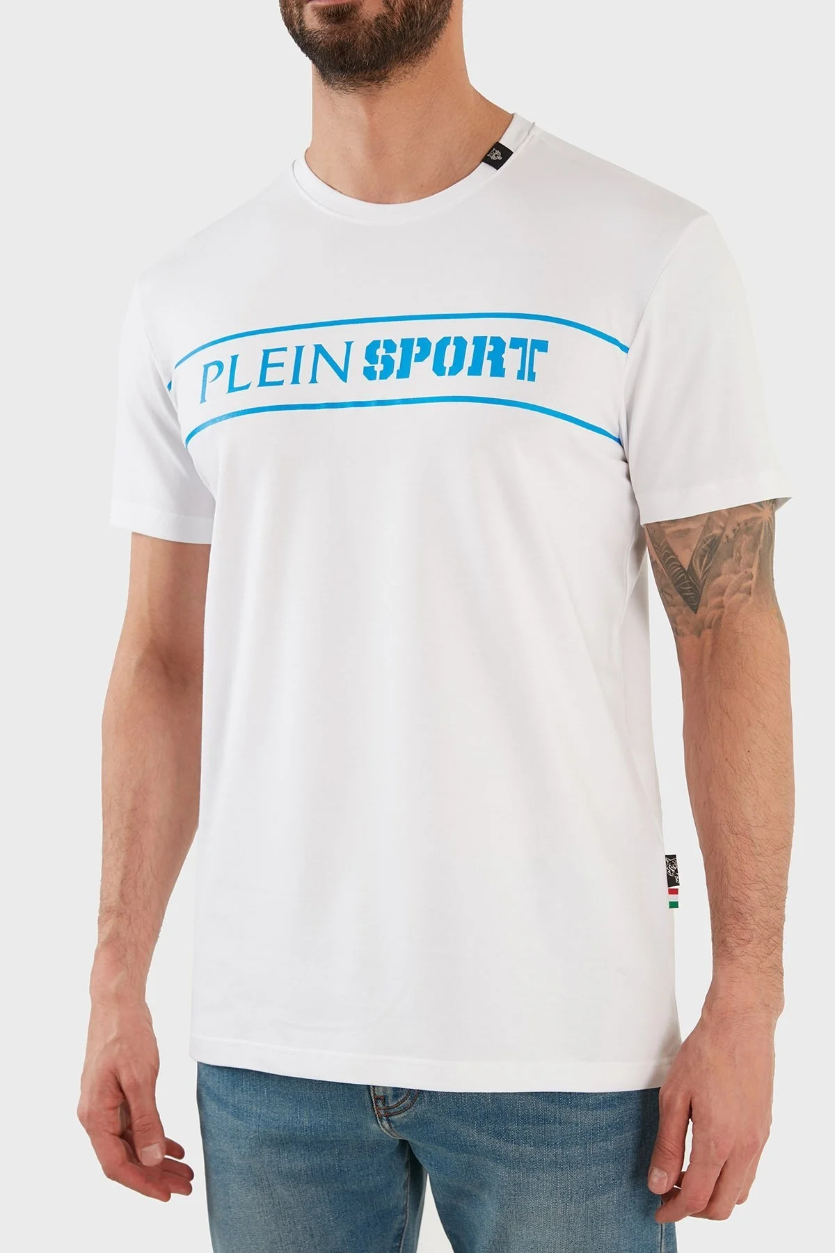 Plein Sport Logolu Bisiklet Yaka Pamuklu Erkek T Shirt TIPS101IT01 BEYAZ - 10