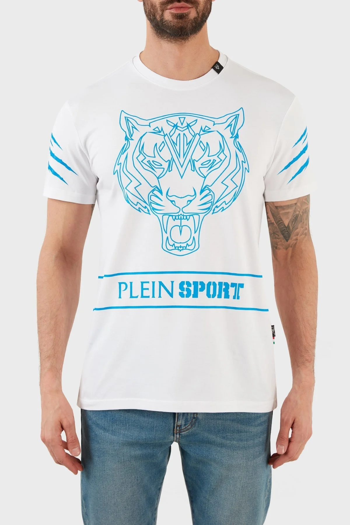Plein Sport Logolu Bisiklet Yaka Pamuklu Erkek T Shirt TIPS102IT01 BEYAZ - 1