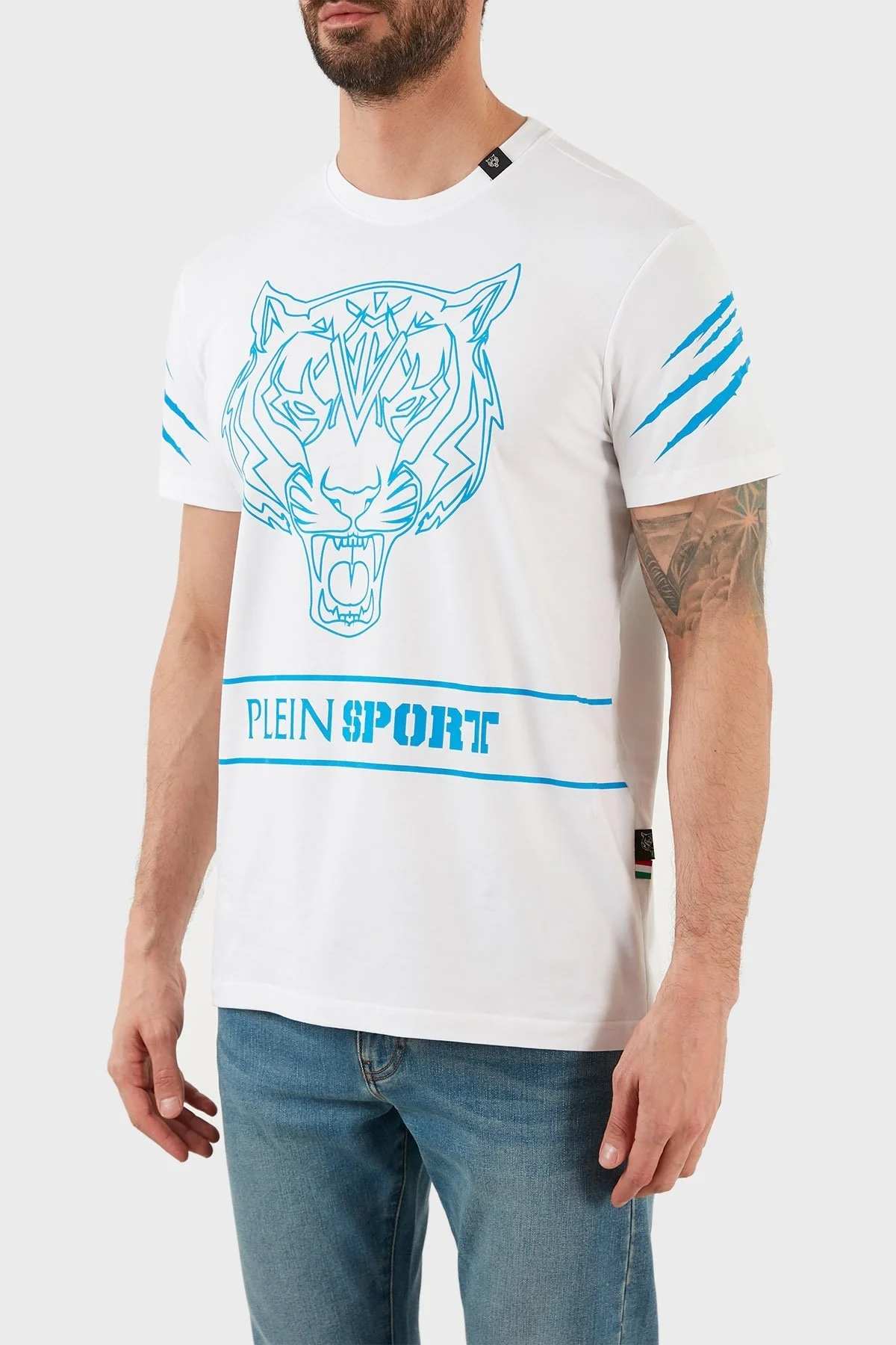 Plein Sport Logolu Bisiklet Yaka Pamuklu Erkek T Shirt TIPS102IT01 BEYAZ - 2