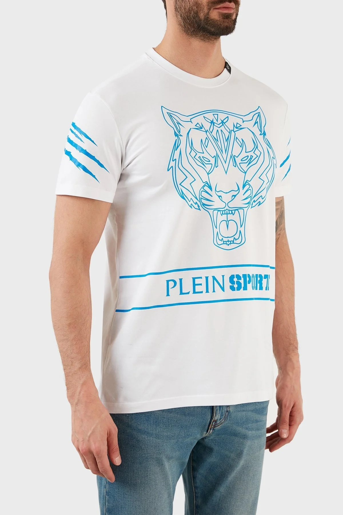 Plein Sport Logolu Bisiklet Yaka Pamuklu Erkek T Shirt TIPS102IT01 BEYAZ - 4