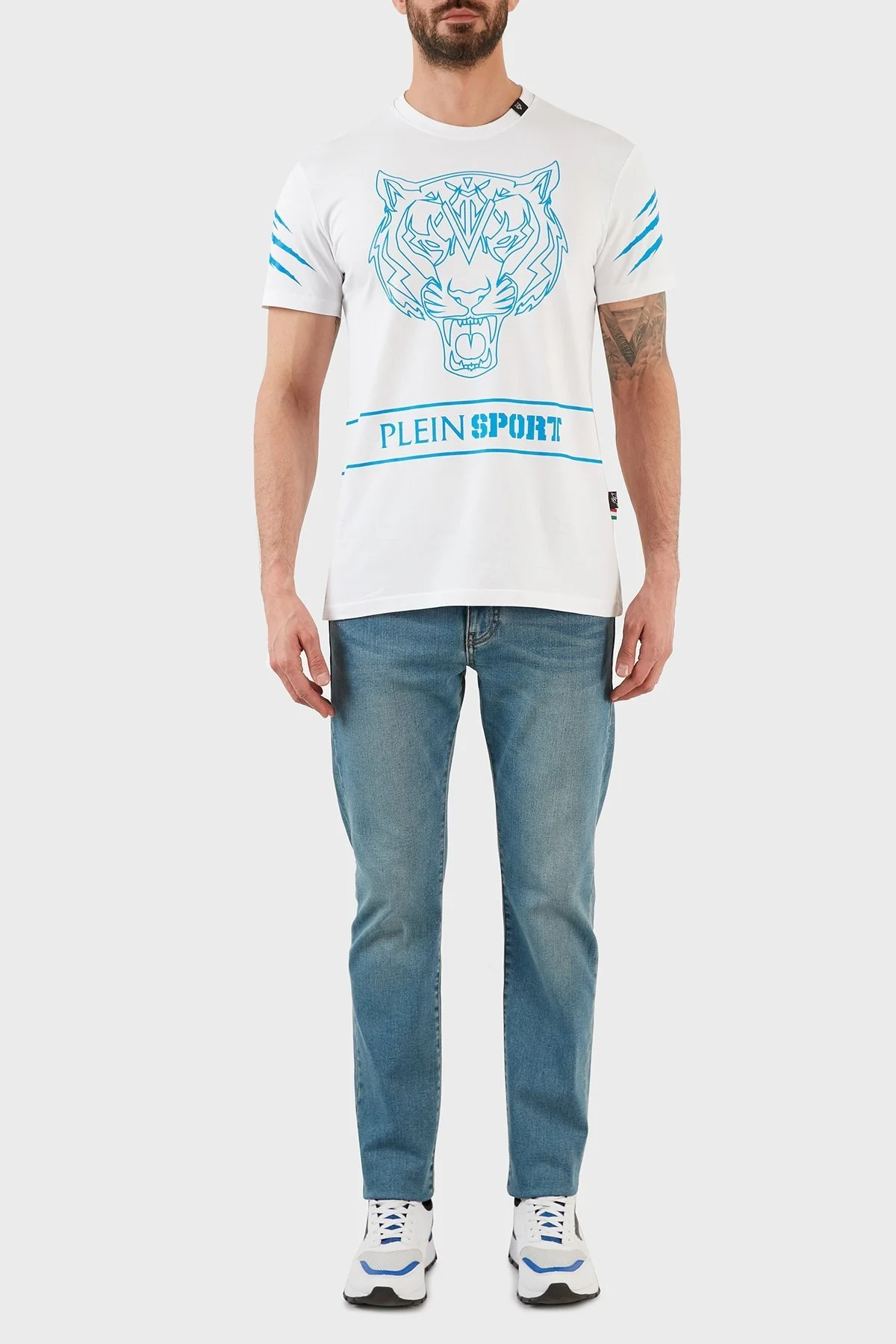 Plein Sport Logolu Bisiklet Yaka Pamuklu Erkek T Shirt TIPS102IT01 BEYAZ - 5