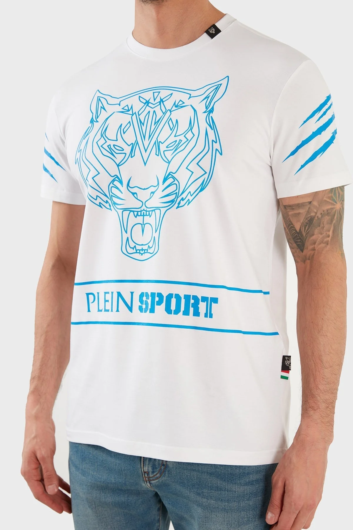 Plein Sport Logolu Bisiklet Yaka Pamuklu Erkek T Shirt TIPS102IT01 BEYAZ - 6