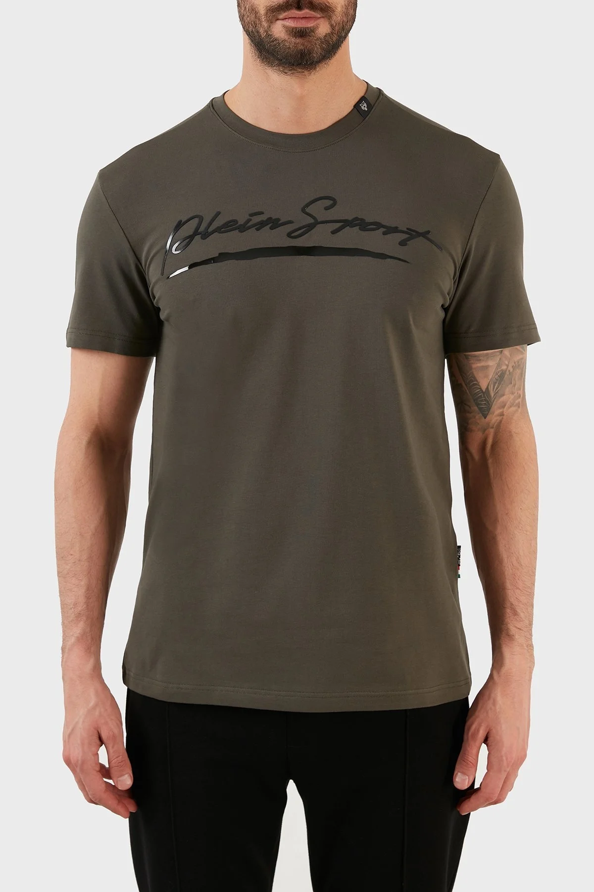 Plein Sport Logolu Bisiklet Yaka Pamuklu Erkek T Shirt TIPS108TN32 HAKİ - 1