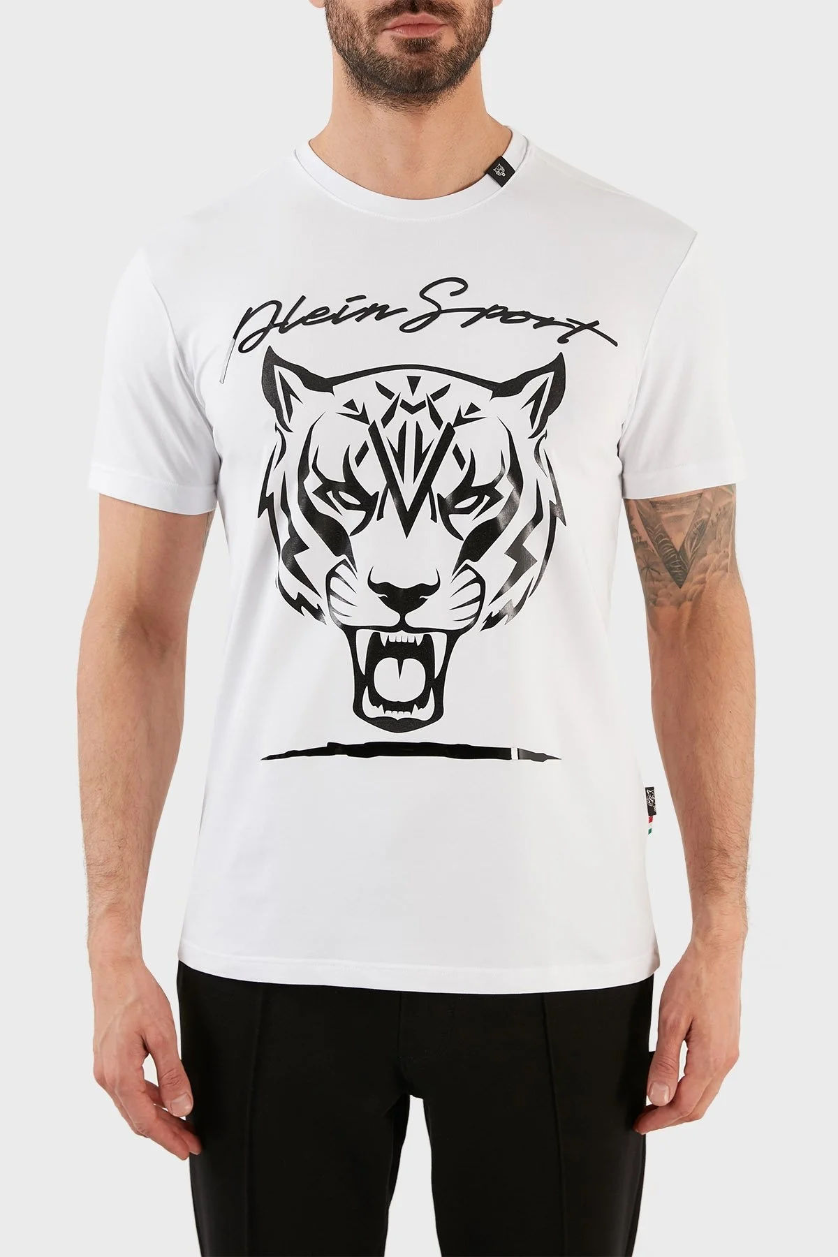 Plein Sport Logolu Bisiklet Yaka Pamuklu Erkek T Shirt TIPS123IT01 BEYAZ - 1