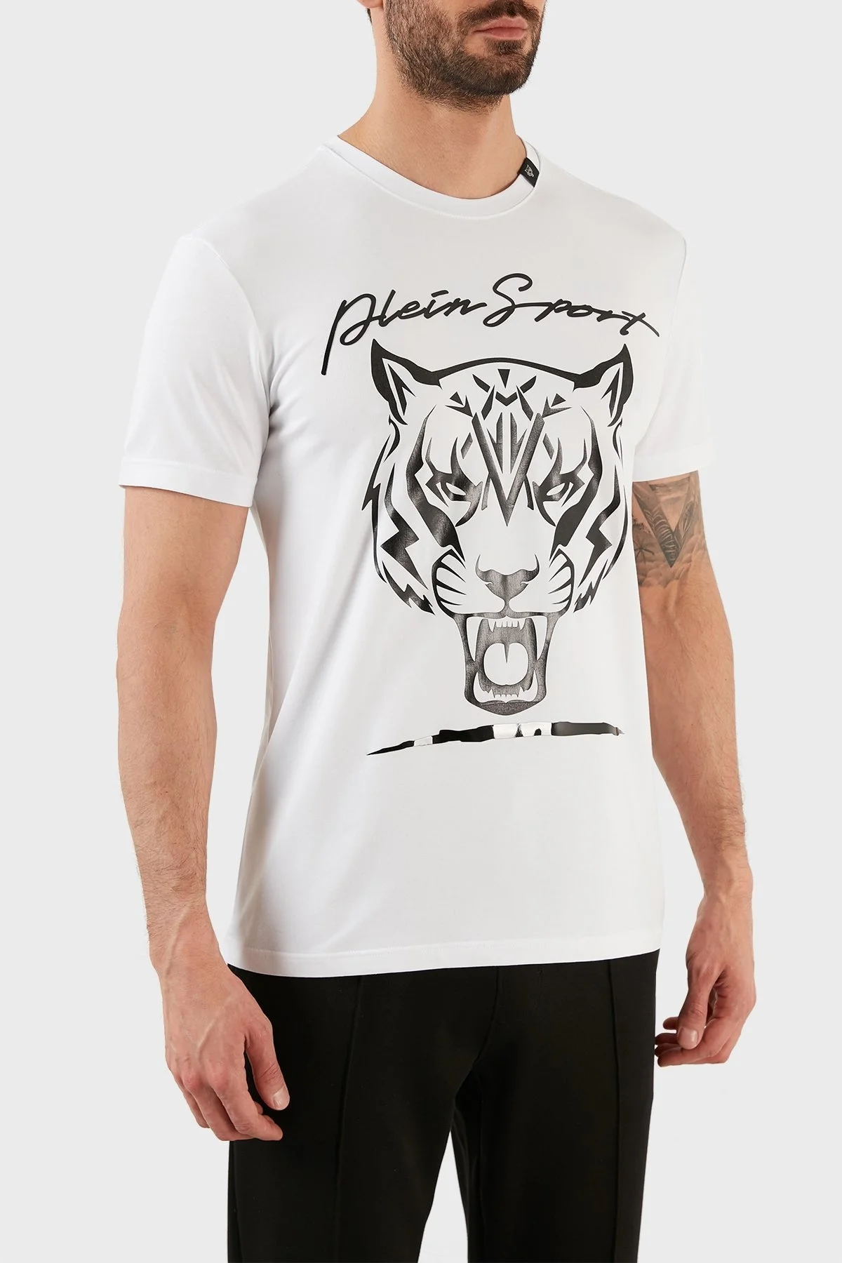 Plein Sport Logolu Bisiklet Yaka Pamuklu Erkek T Shirt TIPS123IT01 BEYAZ - 4