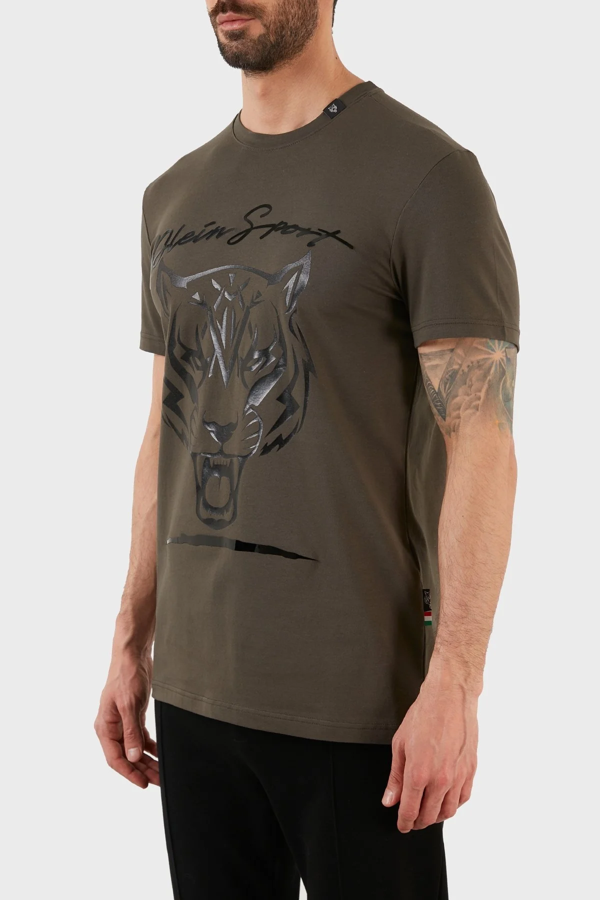 Plein Sport Logolu Bisiklet Yaka Pamuklu Erkek T Shirt TIPS123IT32 HAKİ - 2