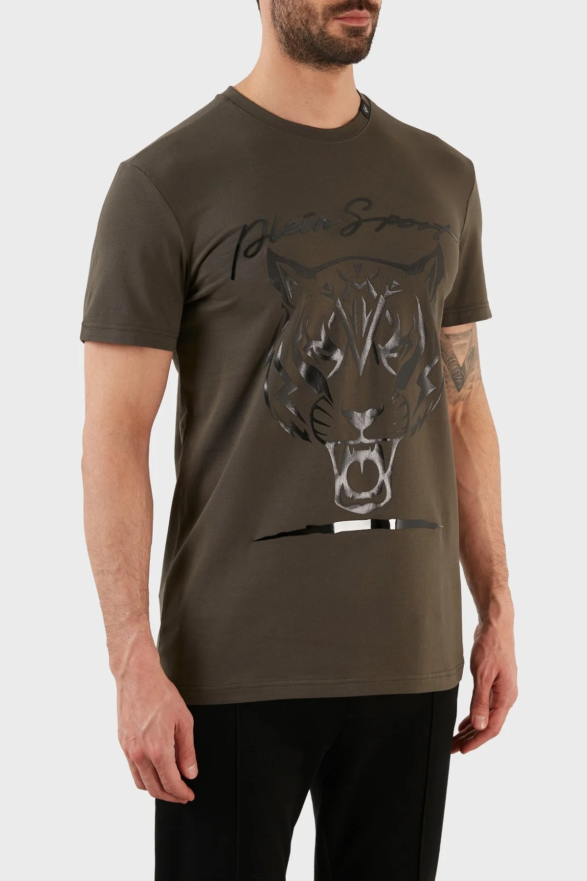 Plein Sport Logolu Bisiklet Yaka Pamuklu Erkek T Shirt TIPS123IT32 HAKİ - 4