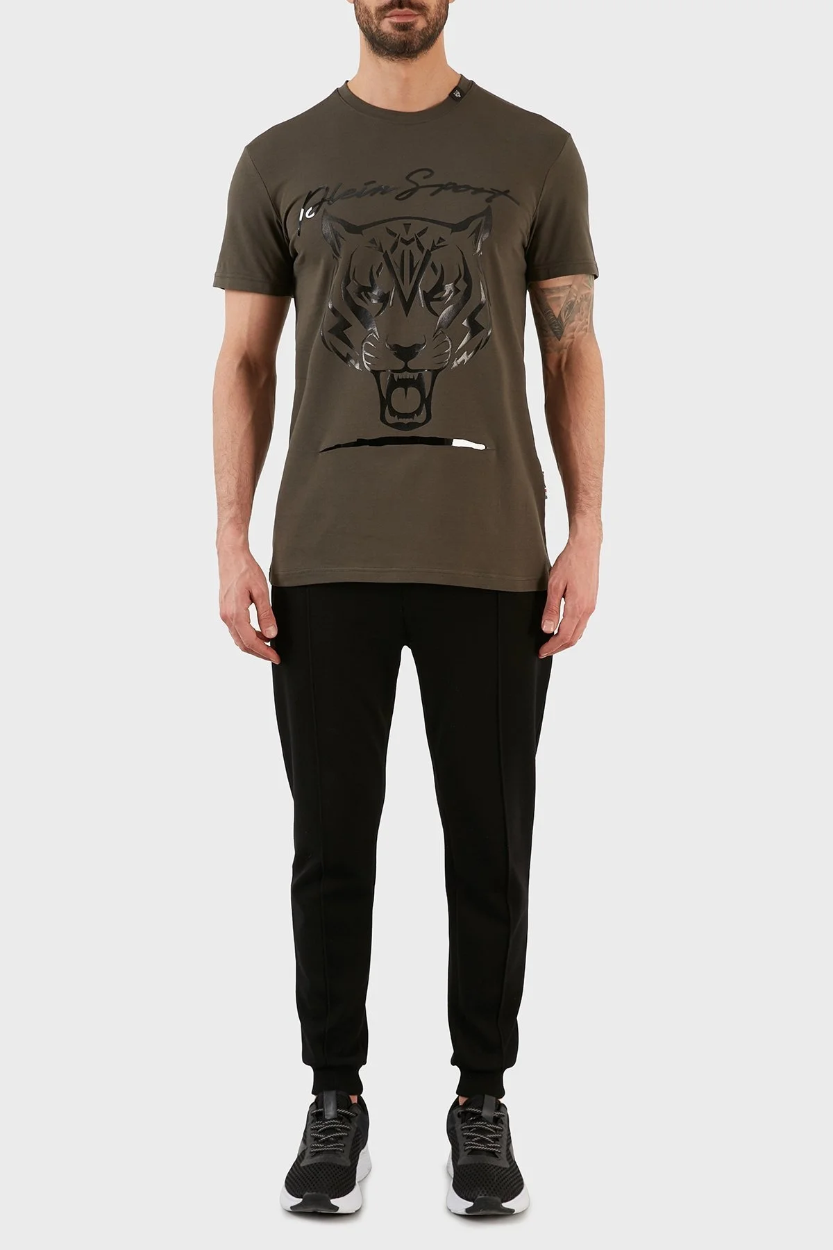 Plein Sport Logolu Bisiklet Yaka Pamuklu Erkek T Shirt TIPS123IT32 HAKİ - 5