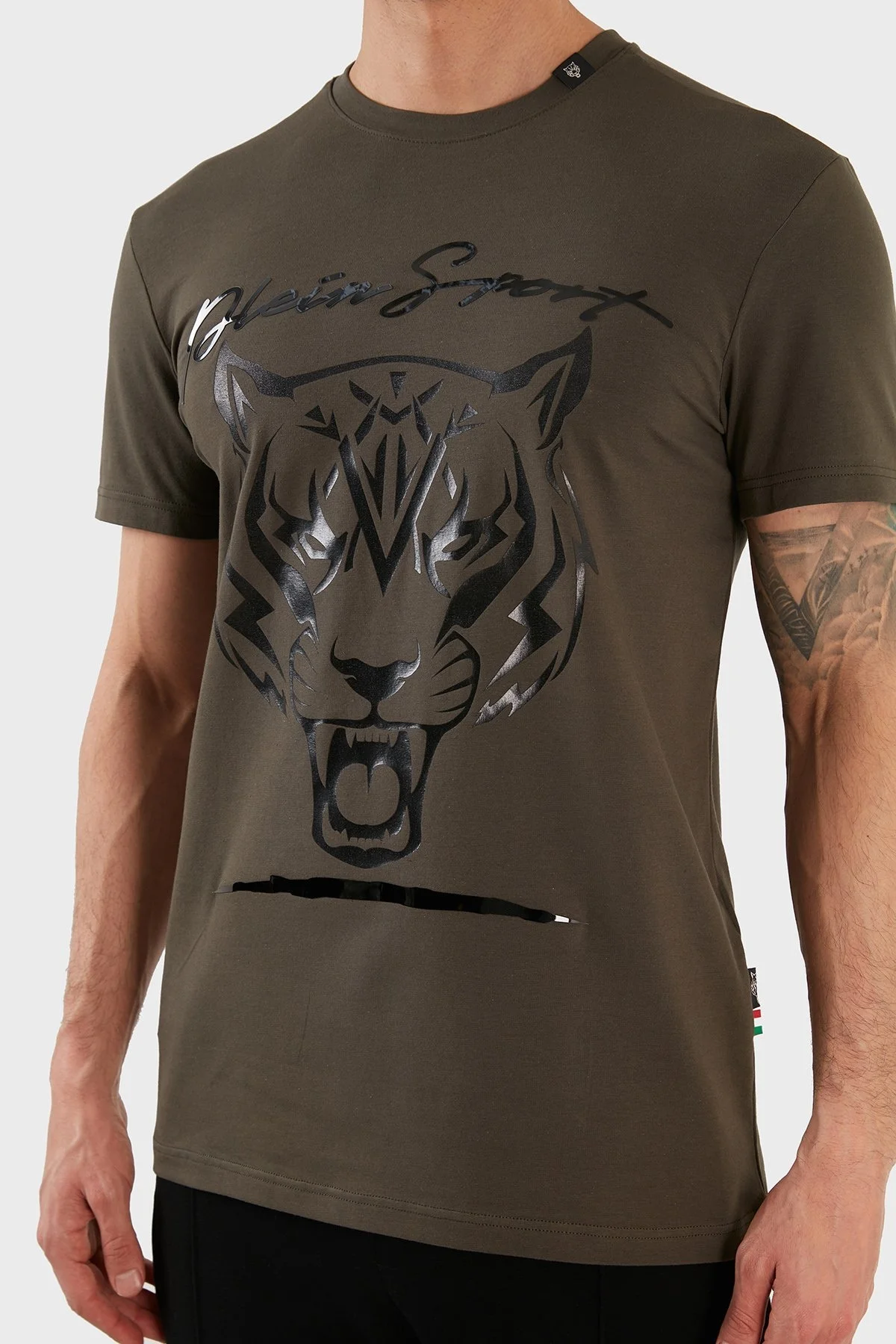 Plein Sport Logolu Bisiklet Yaka Pamuklu Erkek T Shirt TIPS123IT32 HAKİ - 6