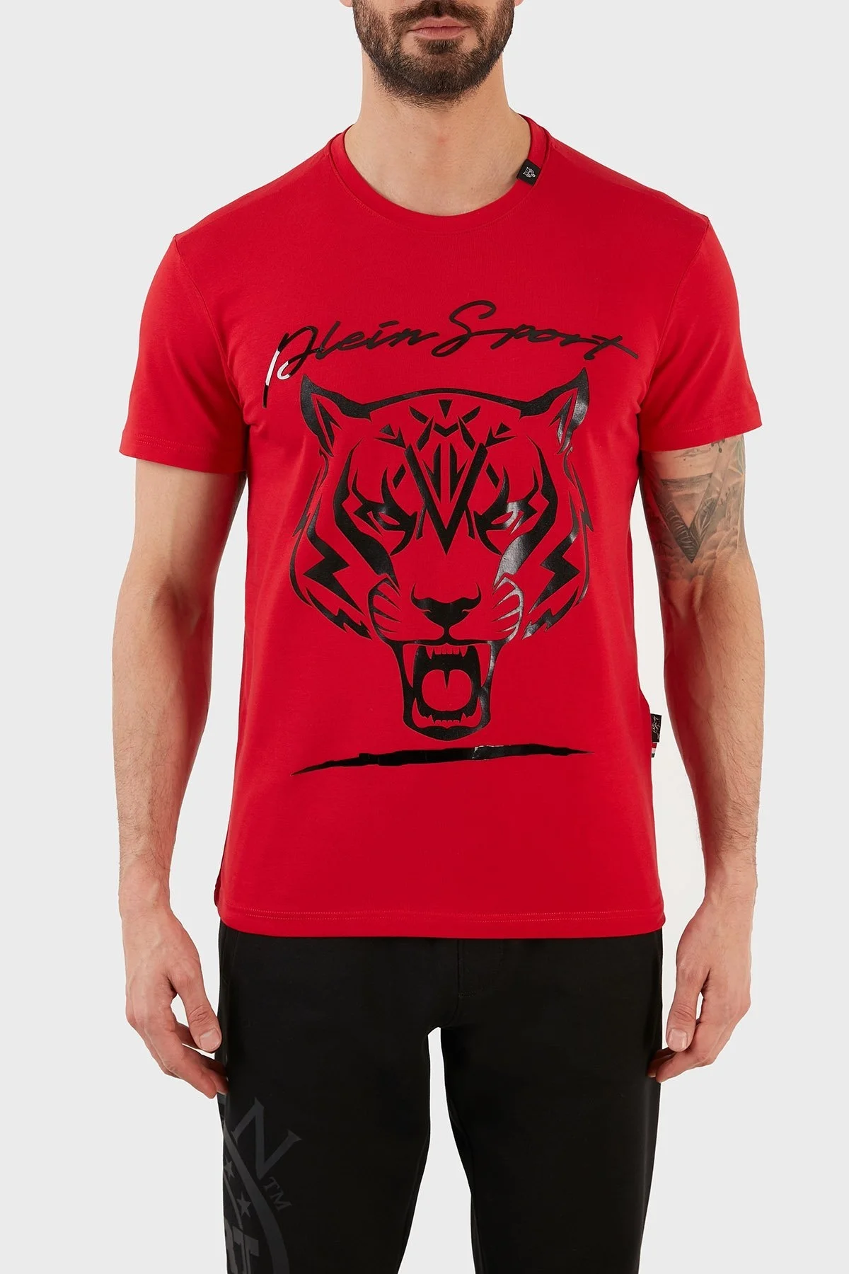 Plein Sport Logolu Bisiklet Yaka Pamuklu Erkek T Shirt TIPS123IT52 KIRMIZI - 1