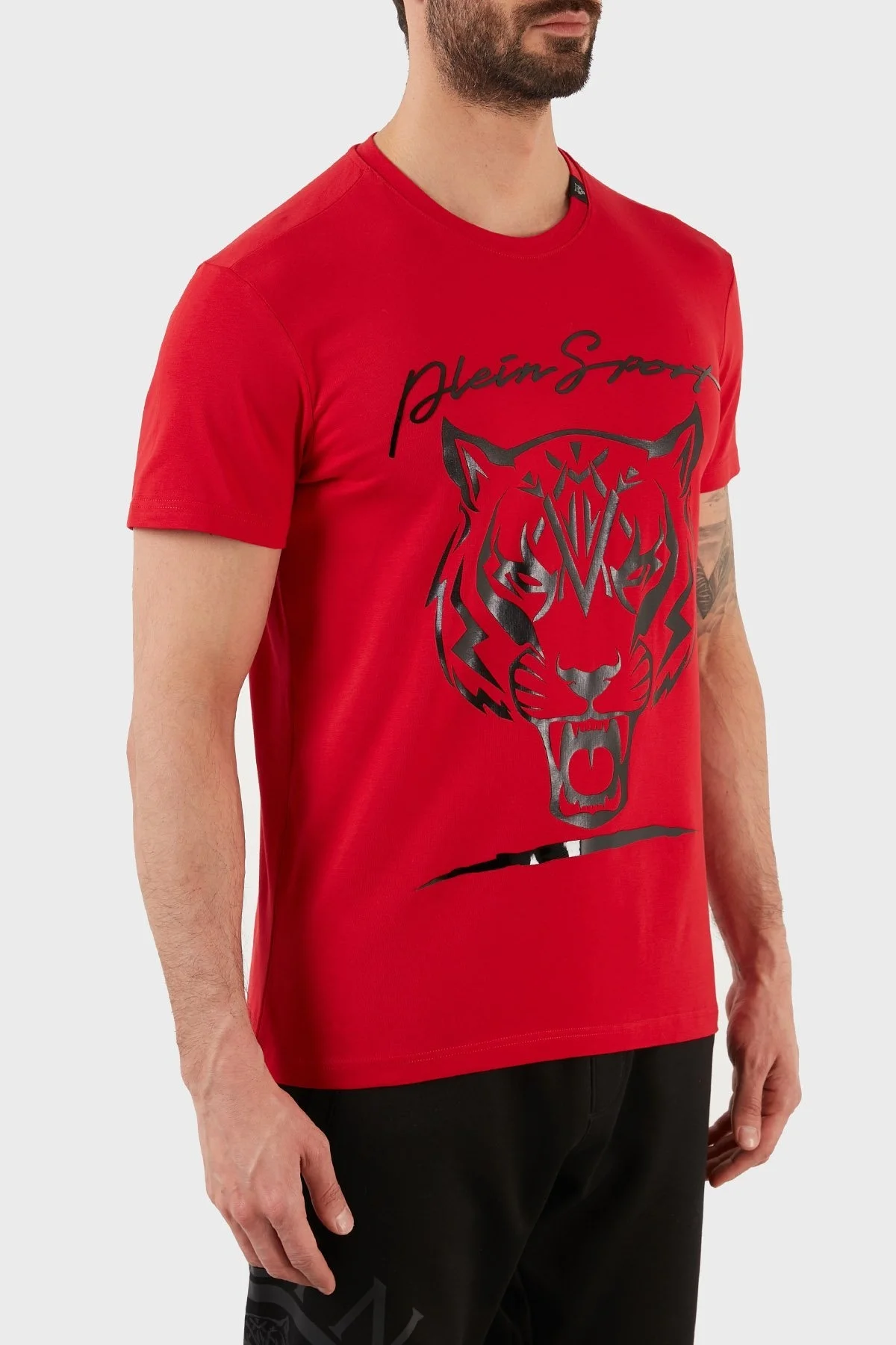 Plein Sport Logolu Bisiklet Yaka Pamuklu Erkek T Shirt TIPS123IT52 KIRMIZI - 4