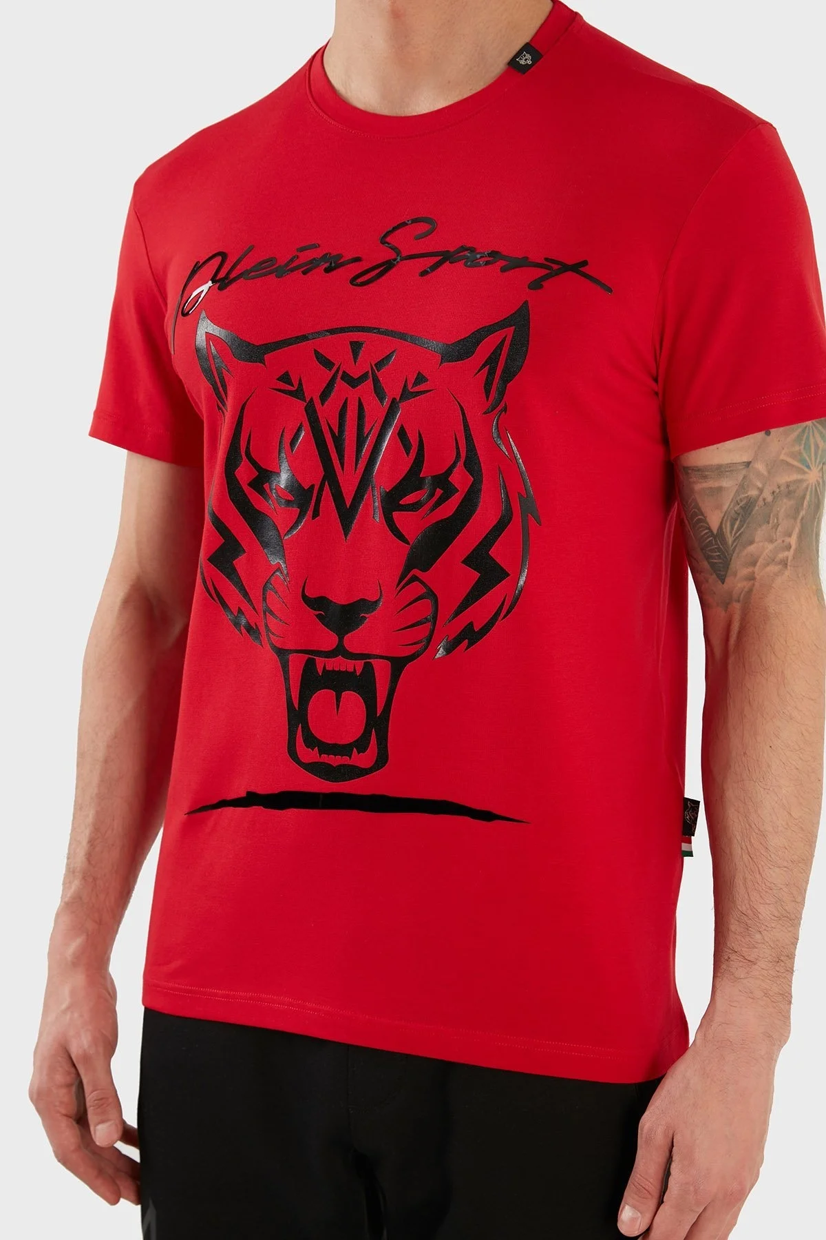 Plein Sport Logolu Bisiklet Yaka Pamuklu Erkek T Shirt TIPS123IT52 KIRMIZI - 6