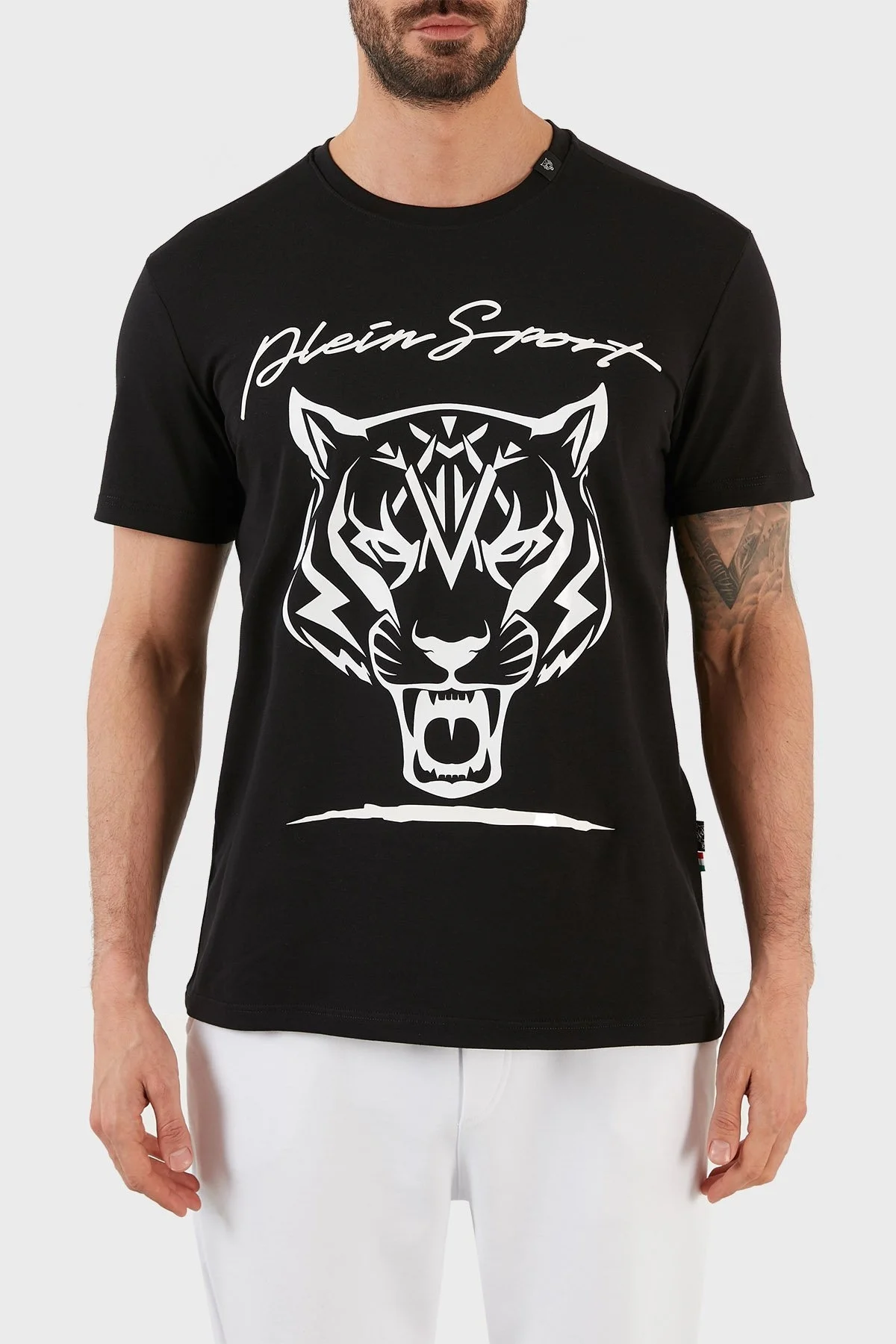 Plein Sport Logolu Bisiklet Yaka Pamuklu Erkek T Shirt TIPS123IT99 SİYAH - 1