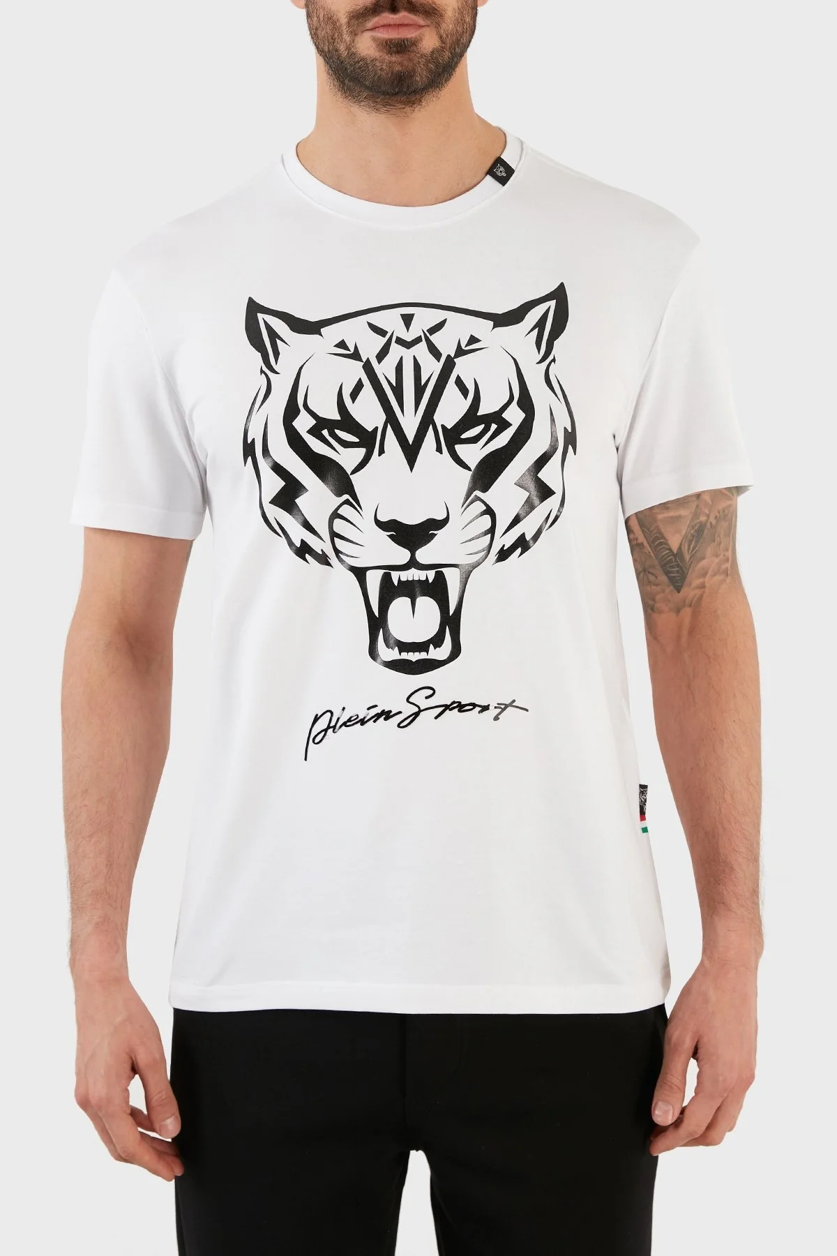 Plein Sport Logolu Bisiklet Yaka Pamuklu Erkek T Shirt TIPS127TN01 BEYAZ - 1